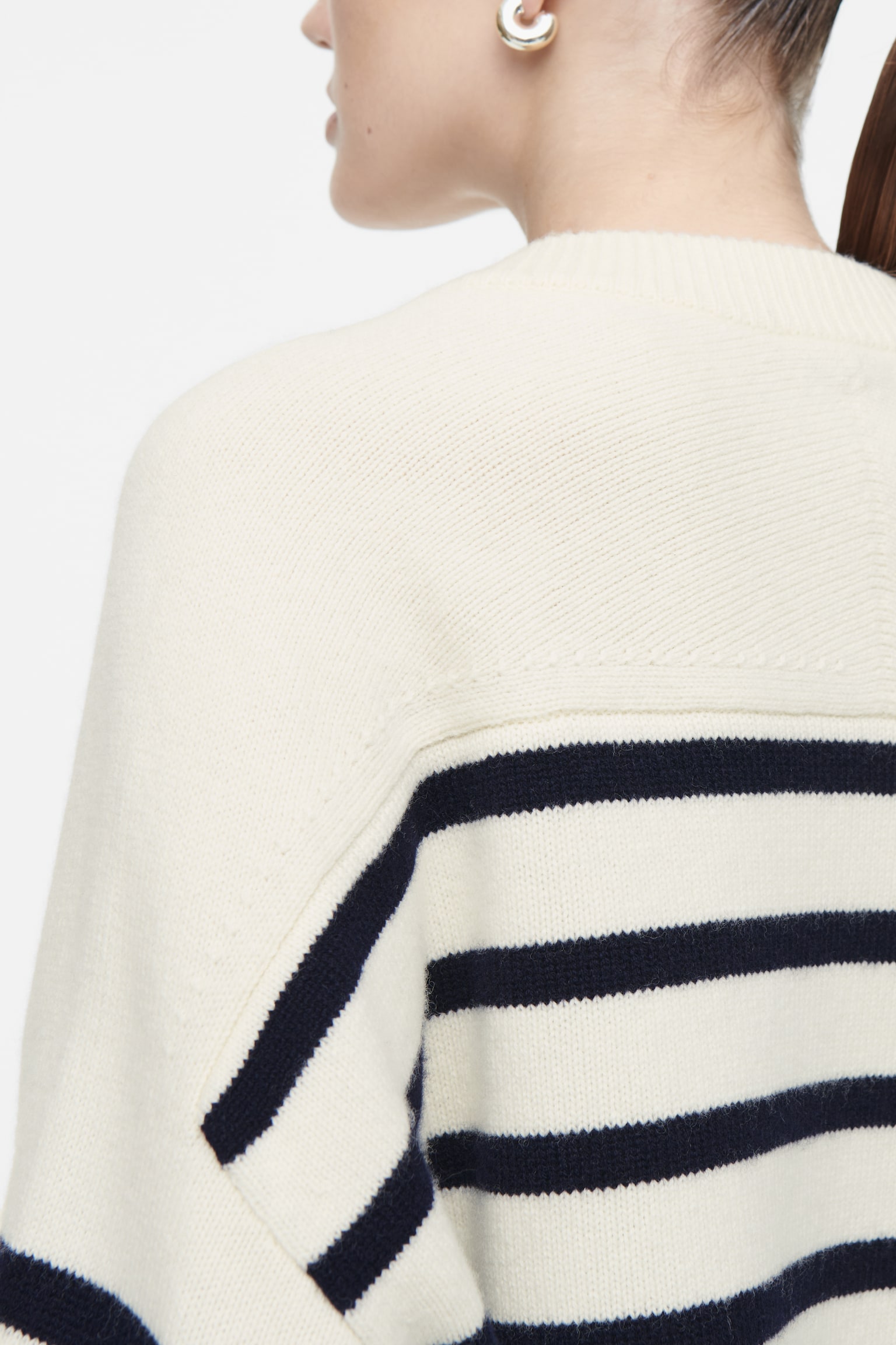 WOOL CREW-NECK CARDIGAN - WHITE / STRIPED/BLACK / STRIPED/BLACK - 6