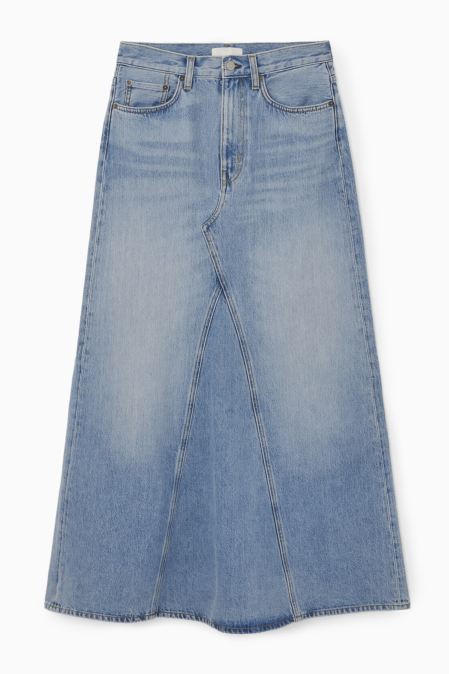 PANELLED DENIM MAXI SKIRT - BLUE/OFF-WHITE - 2