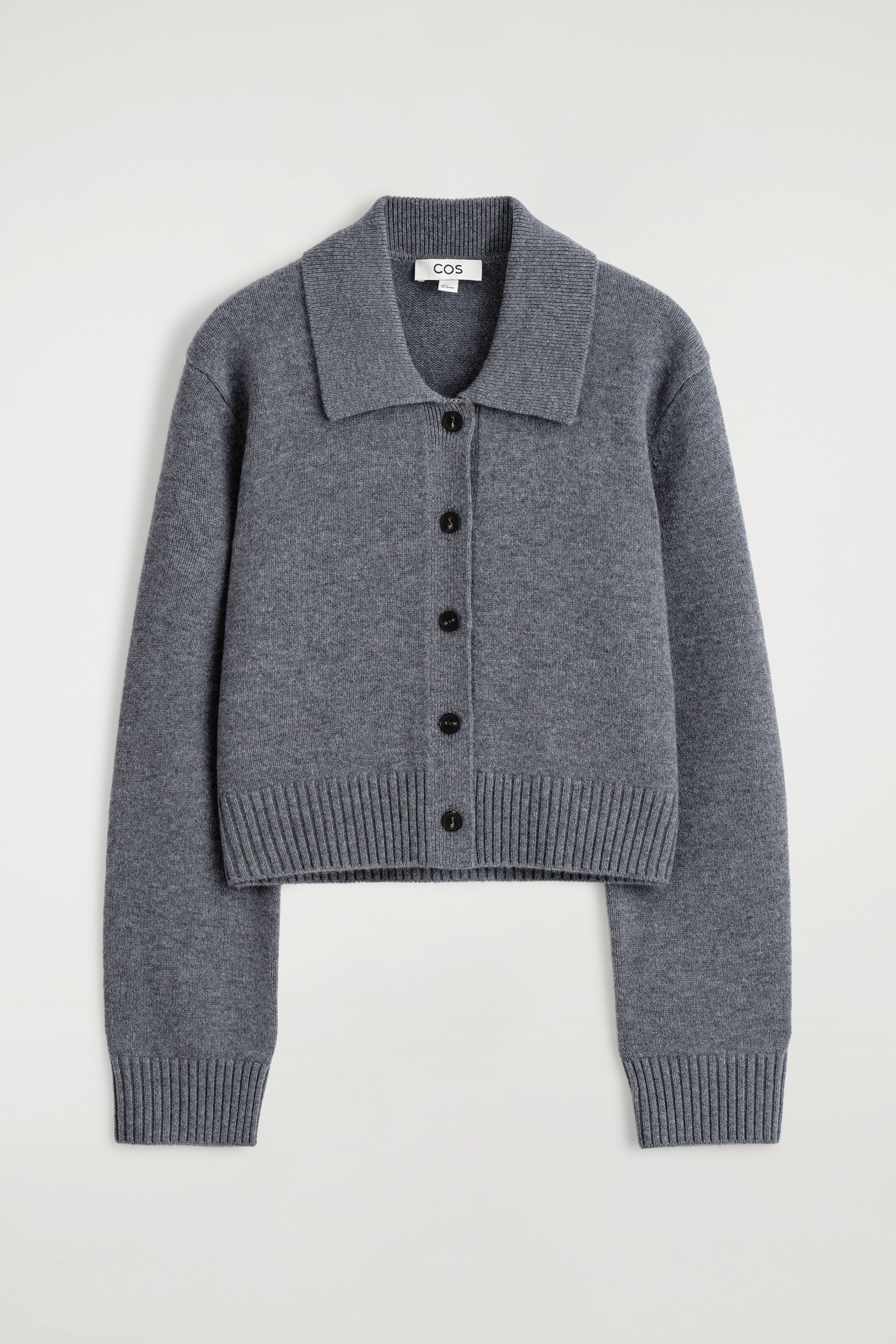 CARDIGAN EN LAINE MÉRINOS À COL - GRIS CHINÉ/BLEU MARINE