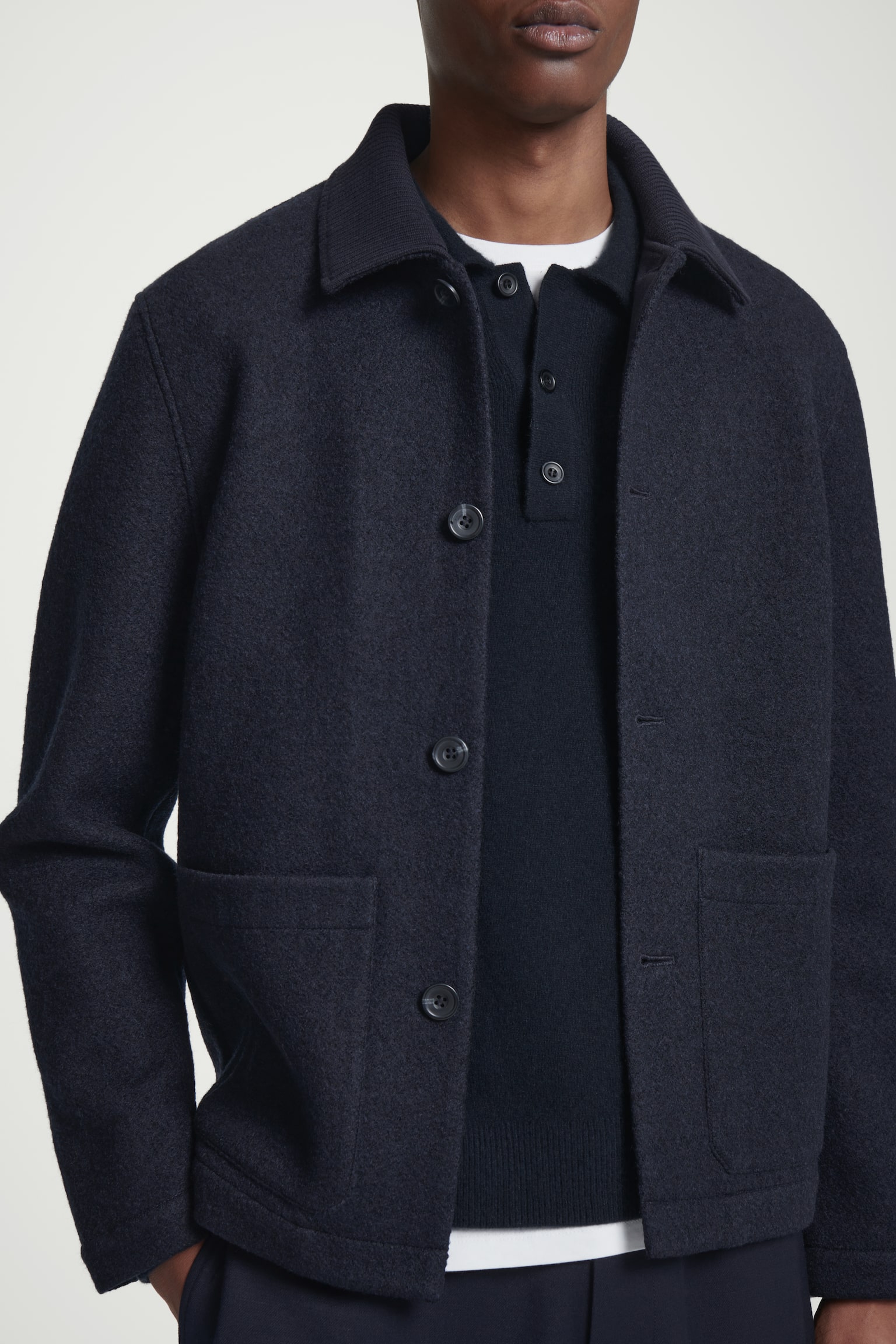 BOILED-WOOL CHORE JACKET - NAVY/DARK BROWN - 9