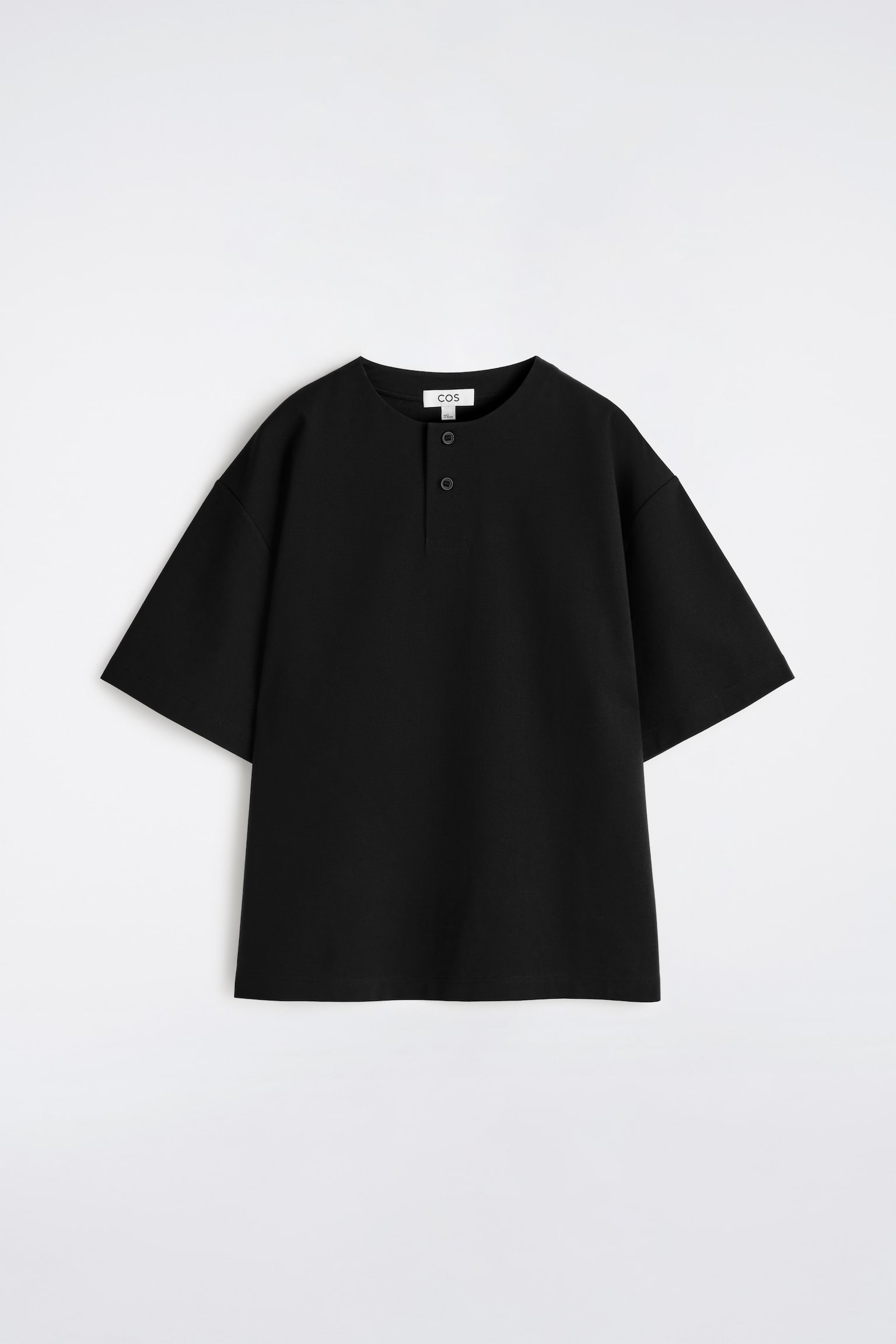 OVERSIZED HENLEY T-SHIRT I BOMULDSJERSEY - SORT/HVID - 2