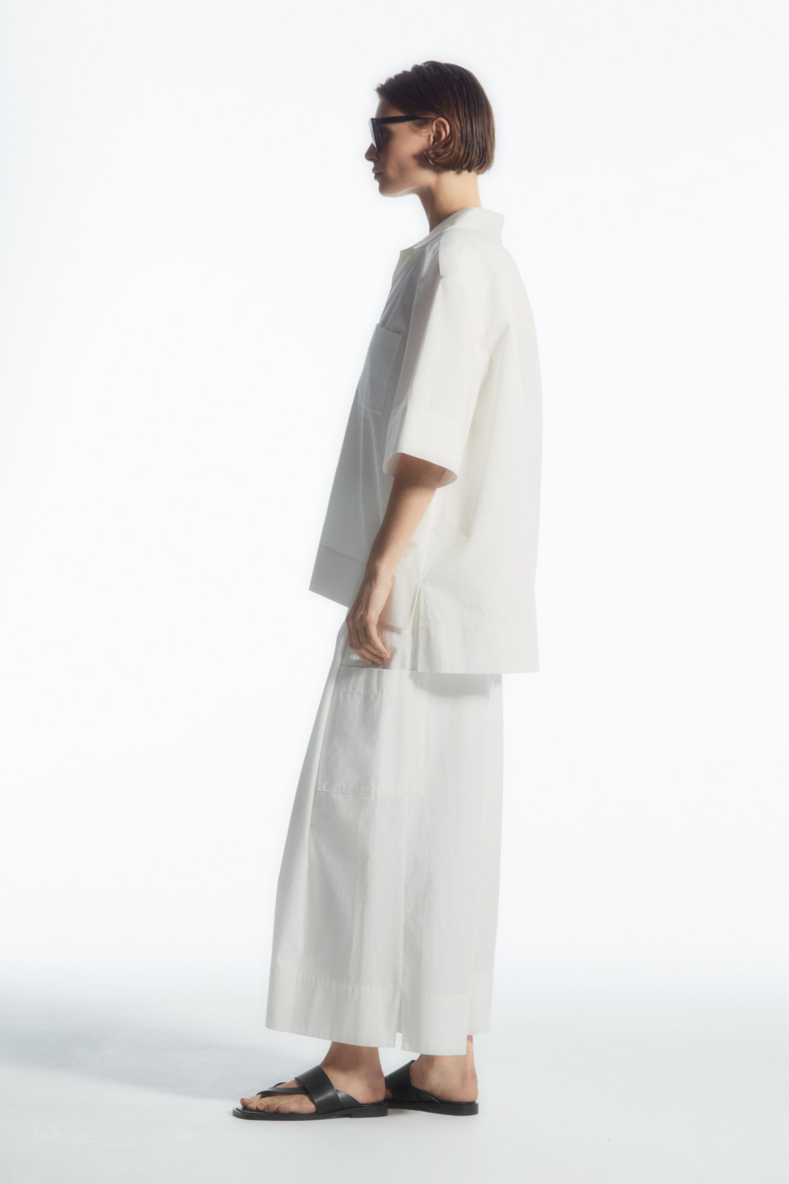 ELASTICATED PLEATED CULOTTES - WHITE/BLACK - 4