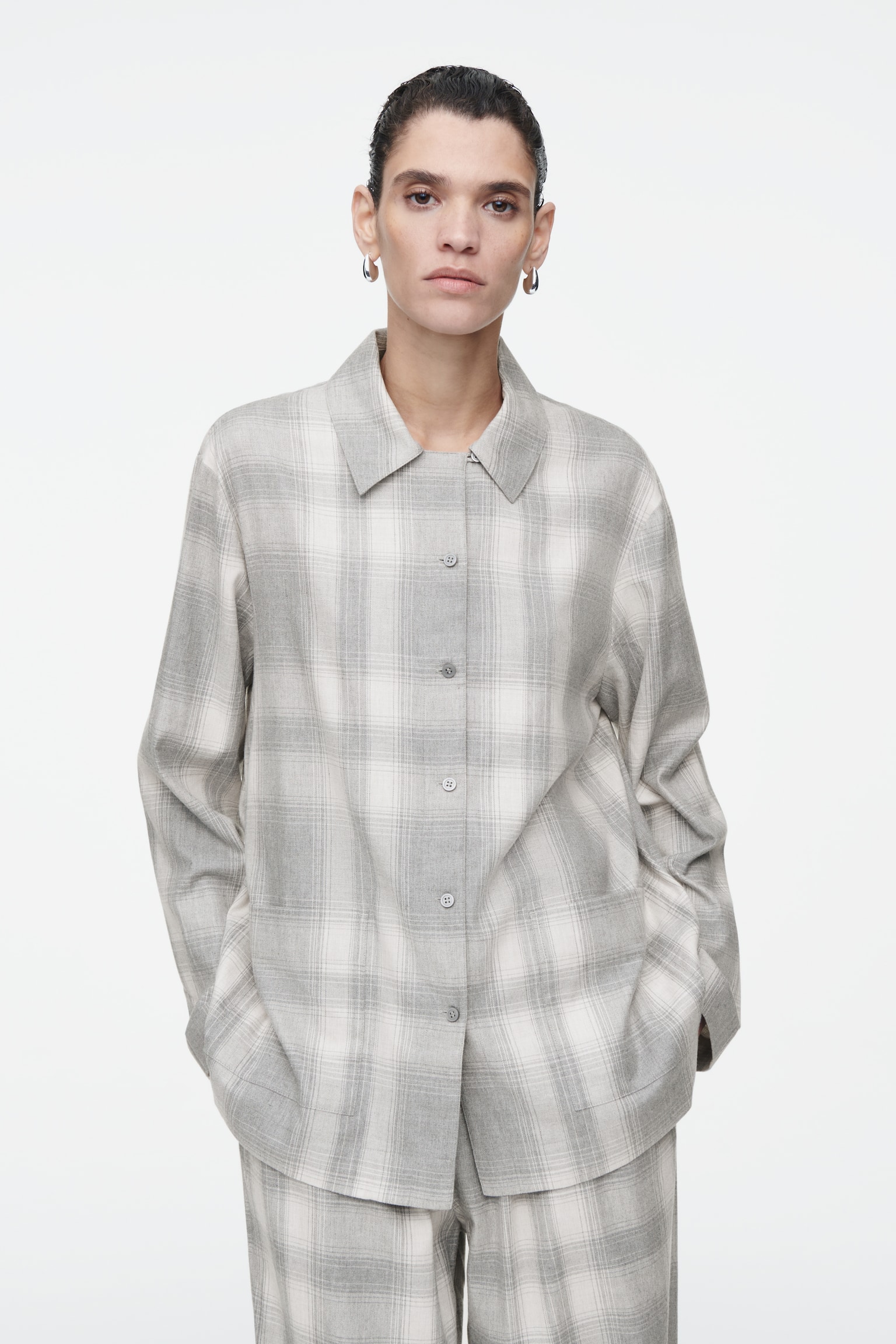 CHECKED FLANNEL PYJAMA SHIRT - GREY / CHECKED - 1