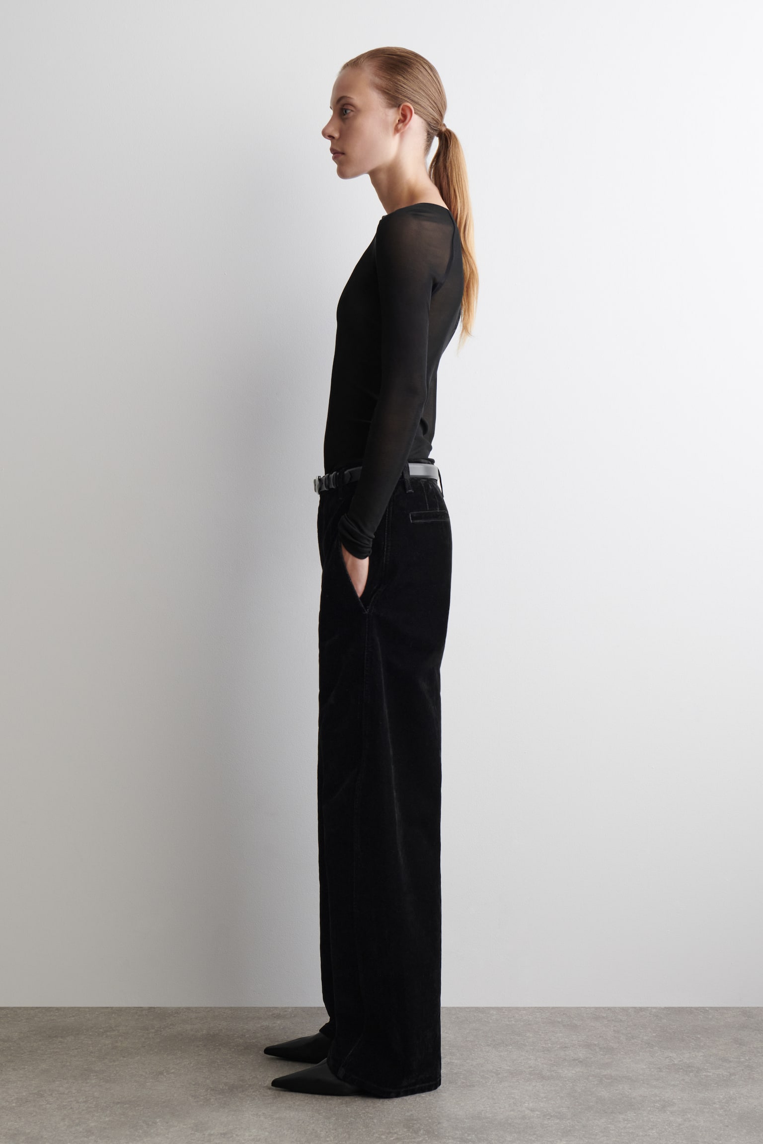 FLOCKED-DENIM BARREL-LEG NADRÁG - FEKETE - 5