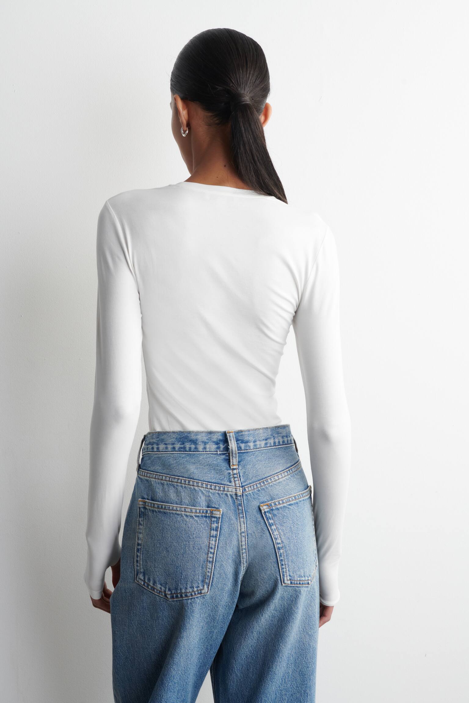 katoenen top met lange mouwen - WIT/BEIGE MÉLANGE/MARINEBLAUW/GROEN/ZWART - 3