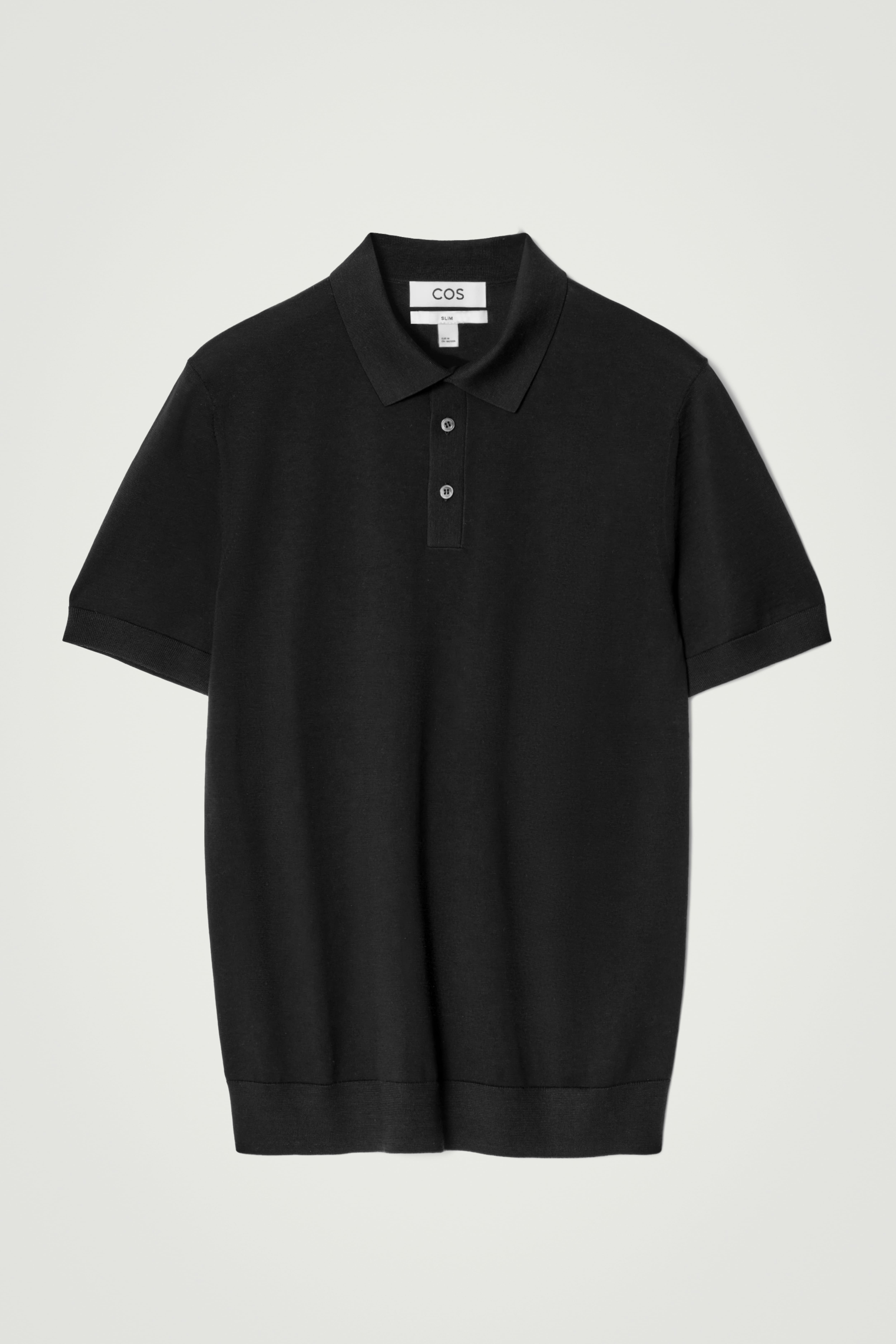 ÚZKÉ PLETENÉ HEDVÁBNÉ POLO TRIČKO - ČERNÁ