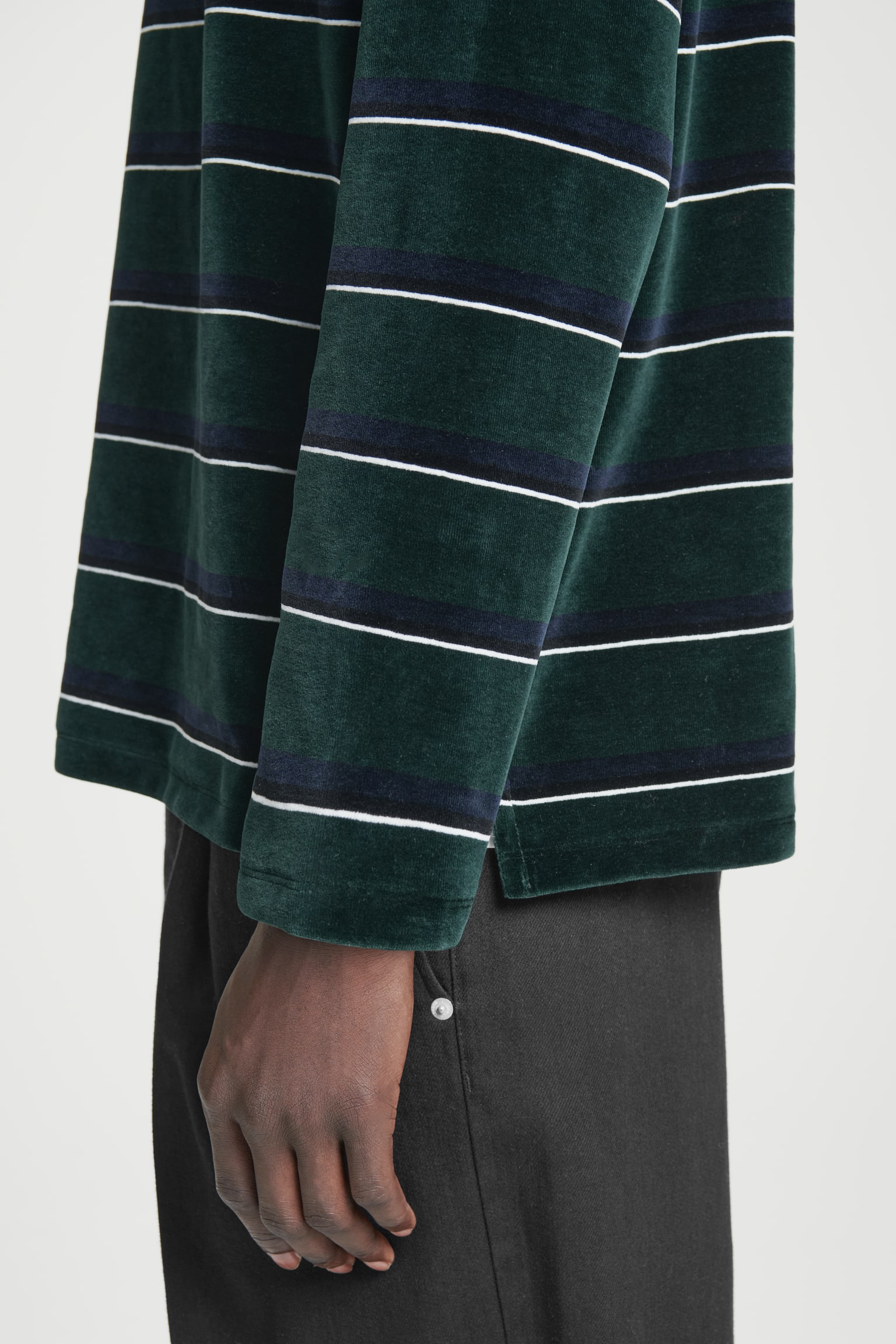 STRIPED VELVET LONG-SLEEVED POLO SHIRT - EMERALD / STRIPED - 7