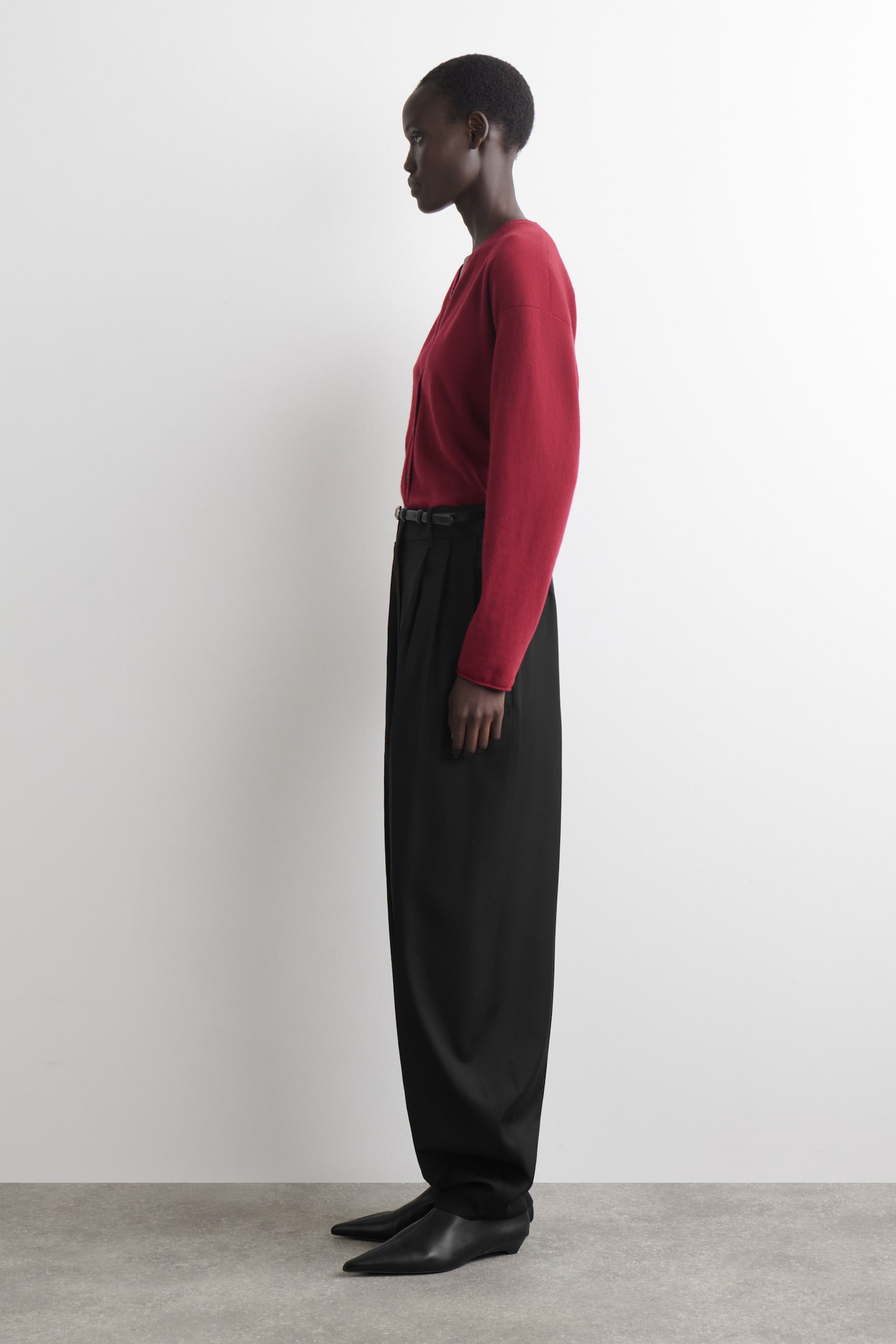 CARDIGAN CON SCOLLO A V IN LANA MERINO - ROSSO/MARRONE SCURO/BEIGE MÉLANGE - 4