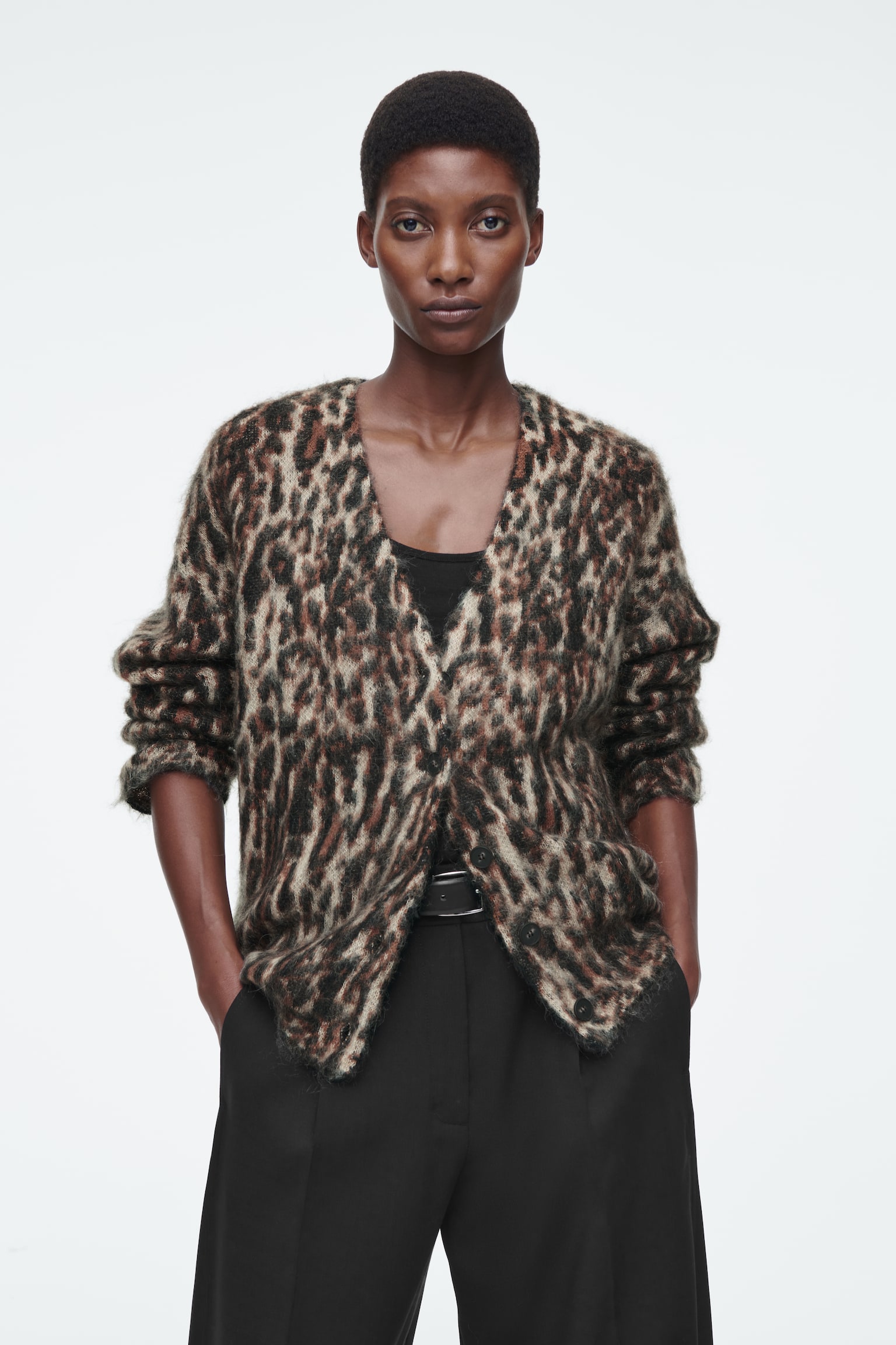 COS LEOPARD-JACQUARD MOHAIR-BLEND CARDIGAN
