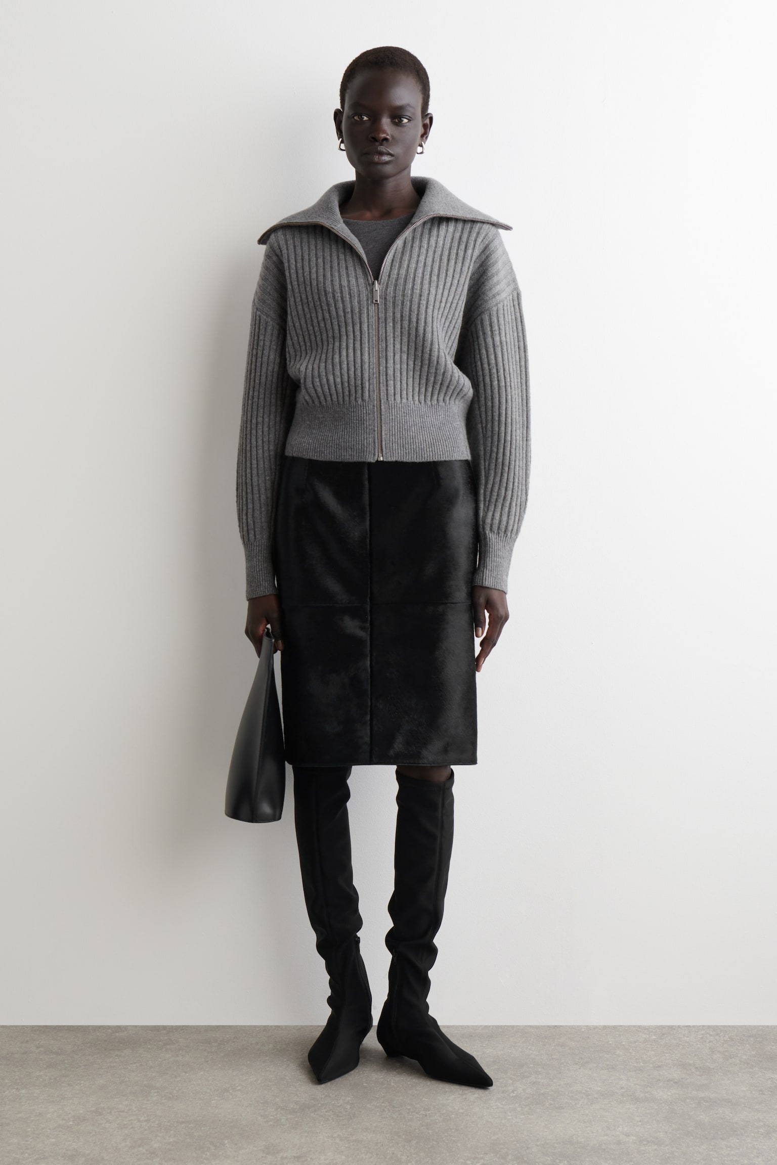 Geribbelde merinowollen jas - GRIJS MELANGE - 5