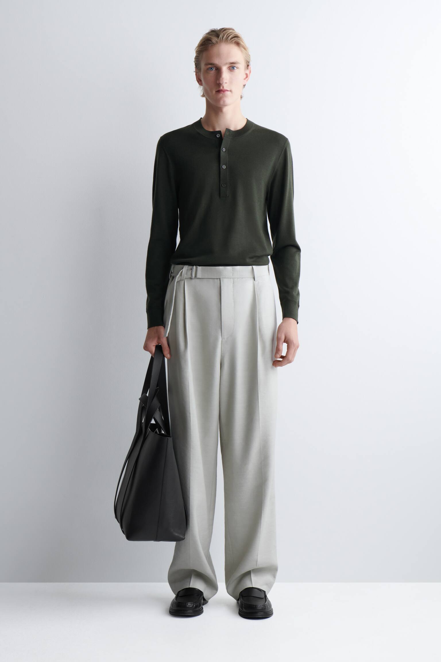 TOP HENLEY SLIM EN LAINE MÉRINOS - VERT FONCÉ/NOIR - 8