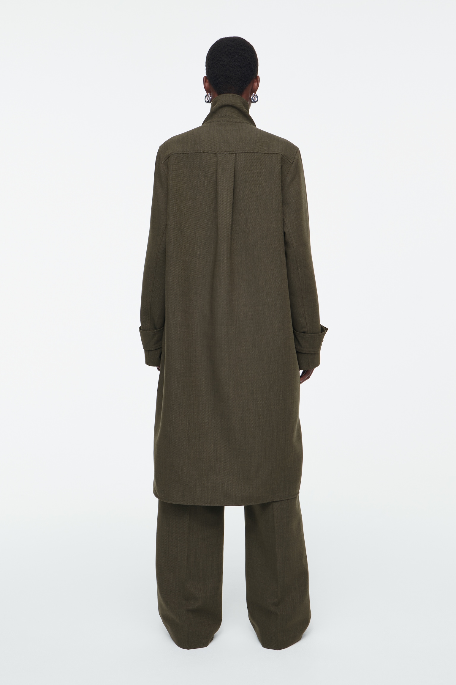 OVERSIZED WOOL-BLEND SHIRT DRESS - KHAKI MÉLANGE - 8