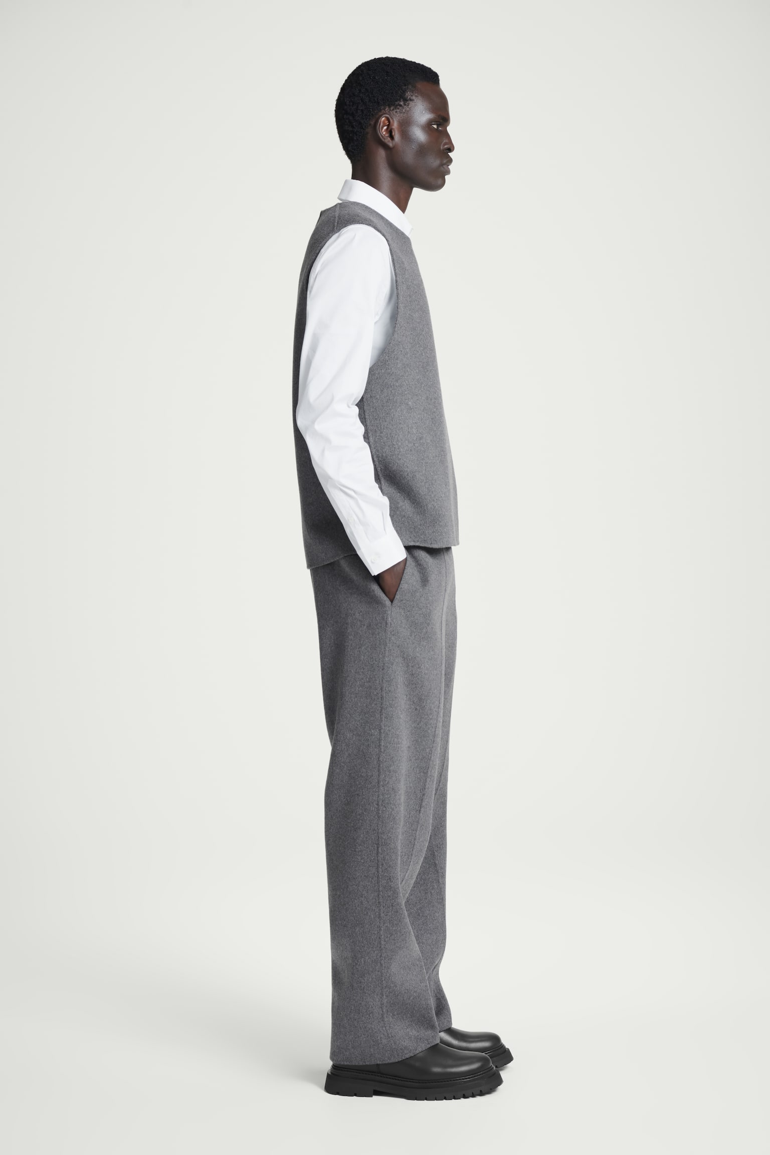 DOUBLE-FACED WOOL VEST - GREY - 5