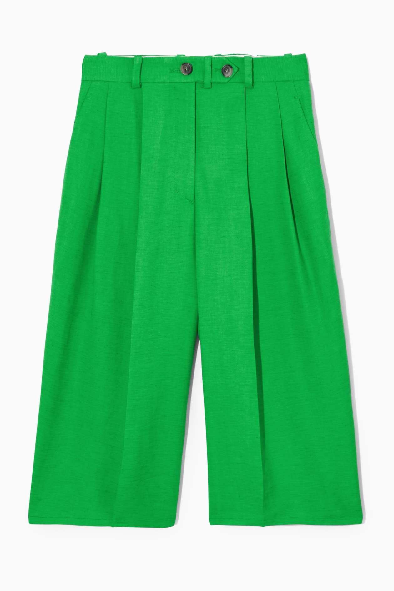 Green Linen Bermuda Shorts