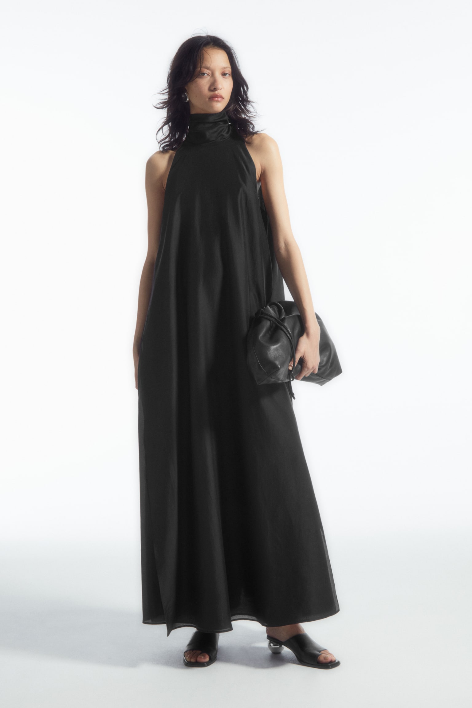 HALTERNECK A-LINE MAXI DRESS - BLACK/OCHRE - 1