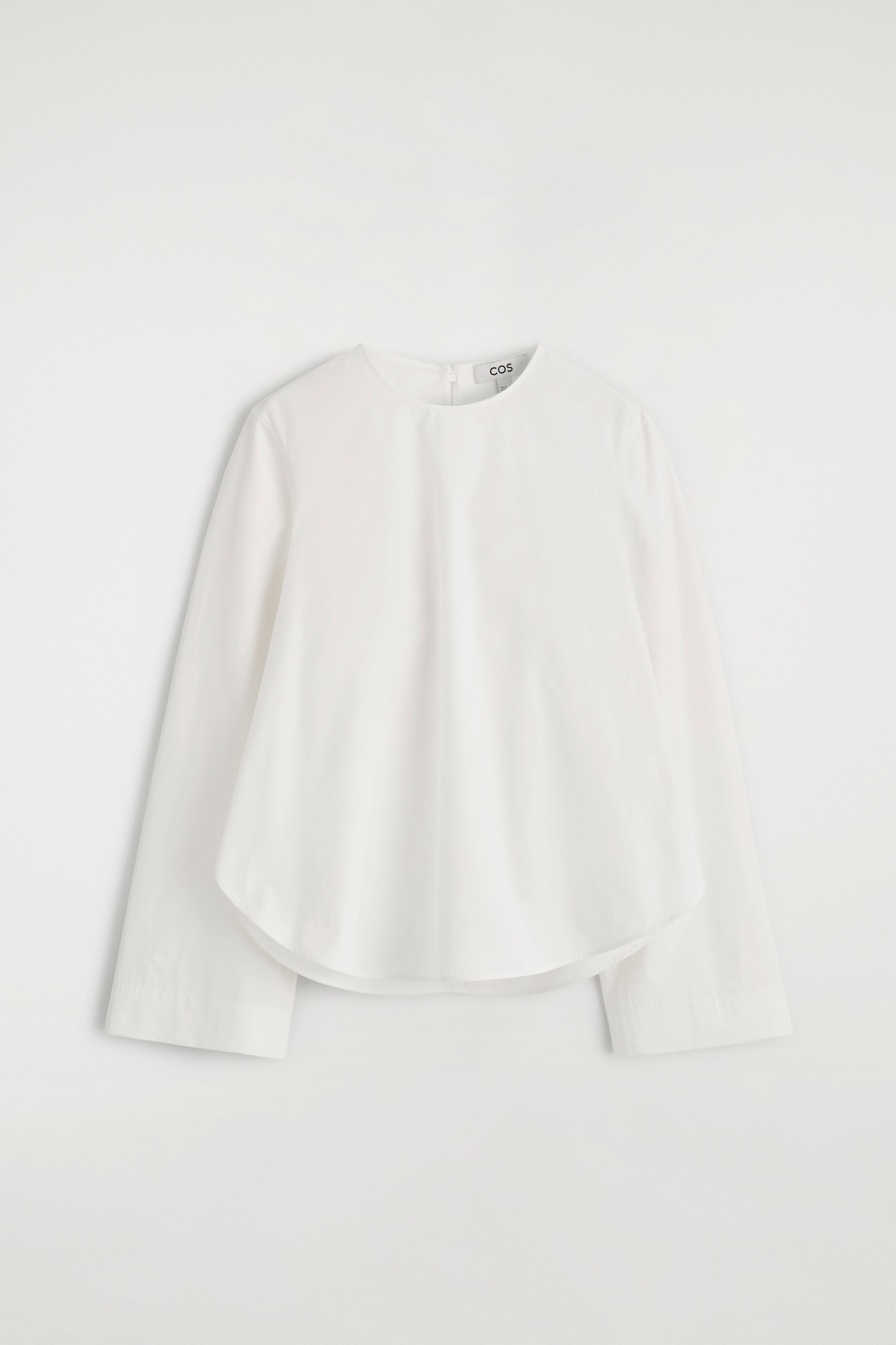 BLUSA IN COTONE CON ORLO CURVO - BIANCO