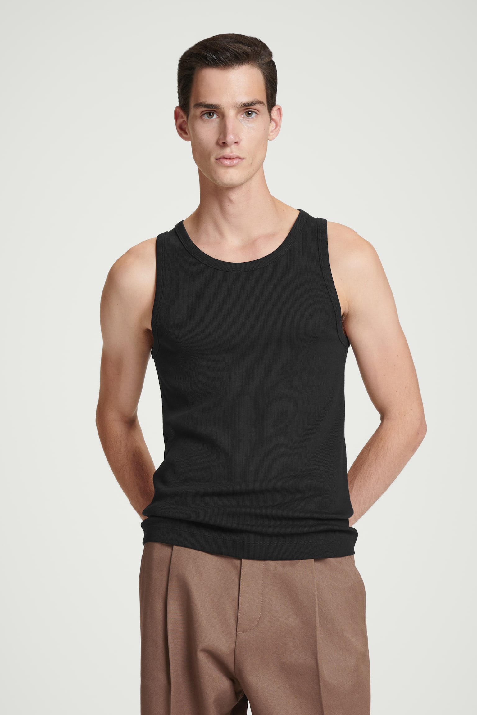 SLIM RIBBED COTTON TANK TOP - BLACK/WHITE - 1