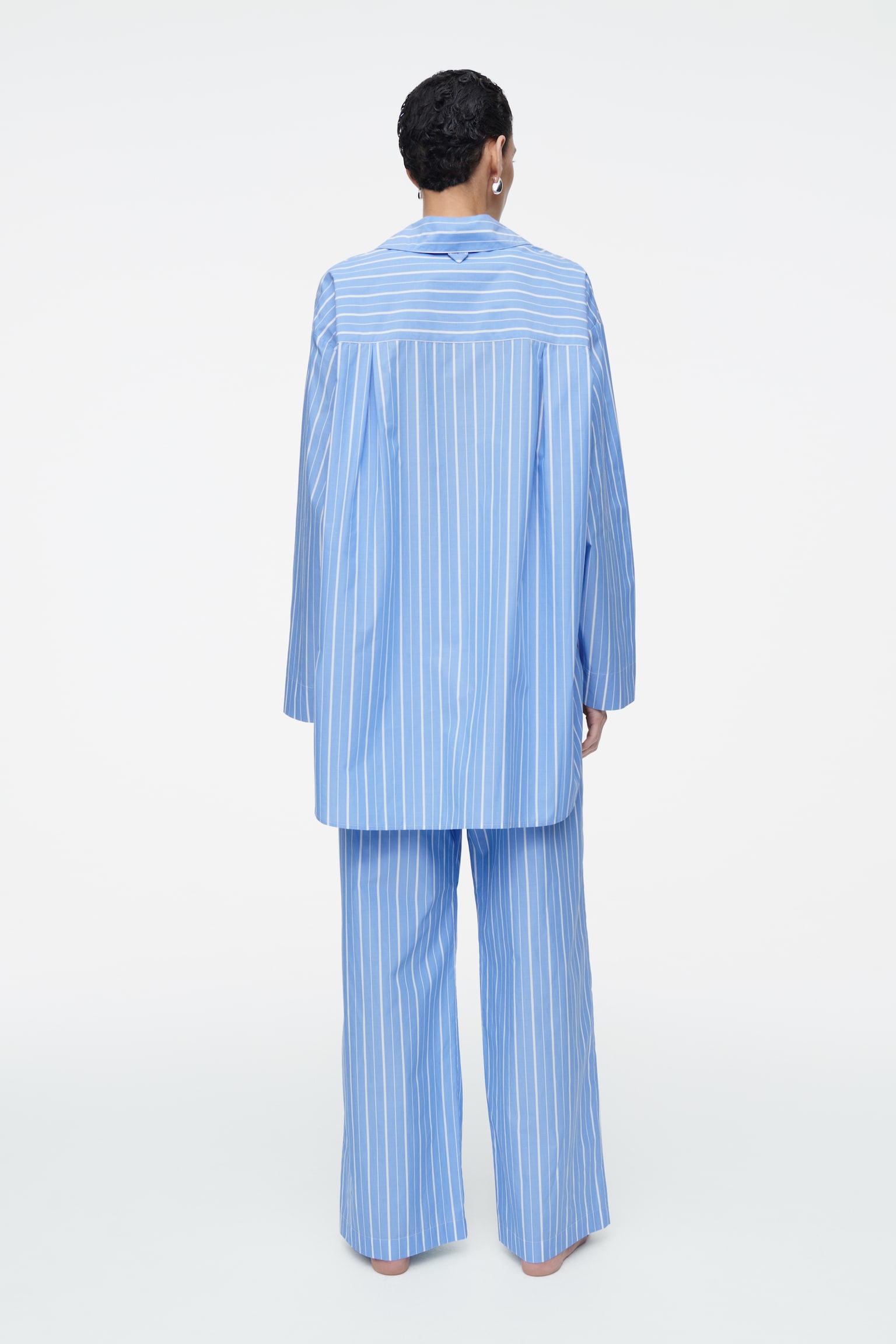 PINSTRIPED COTTON PYJAMA SHIRT - BLUE / PINSTRIPED - 3