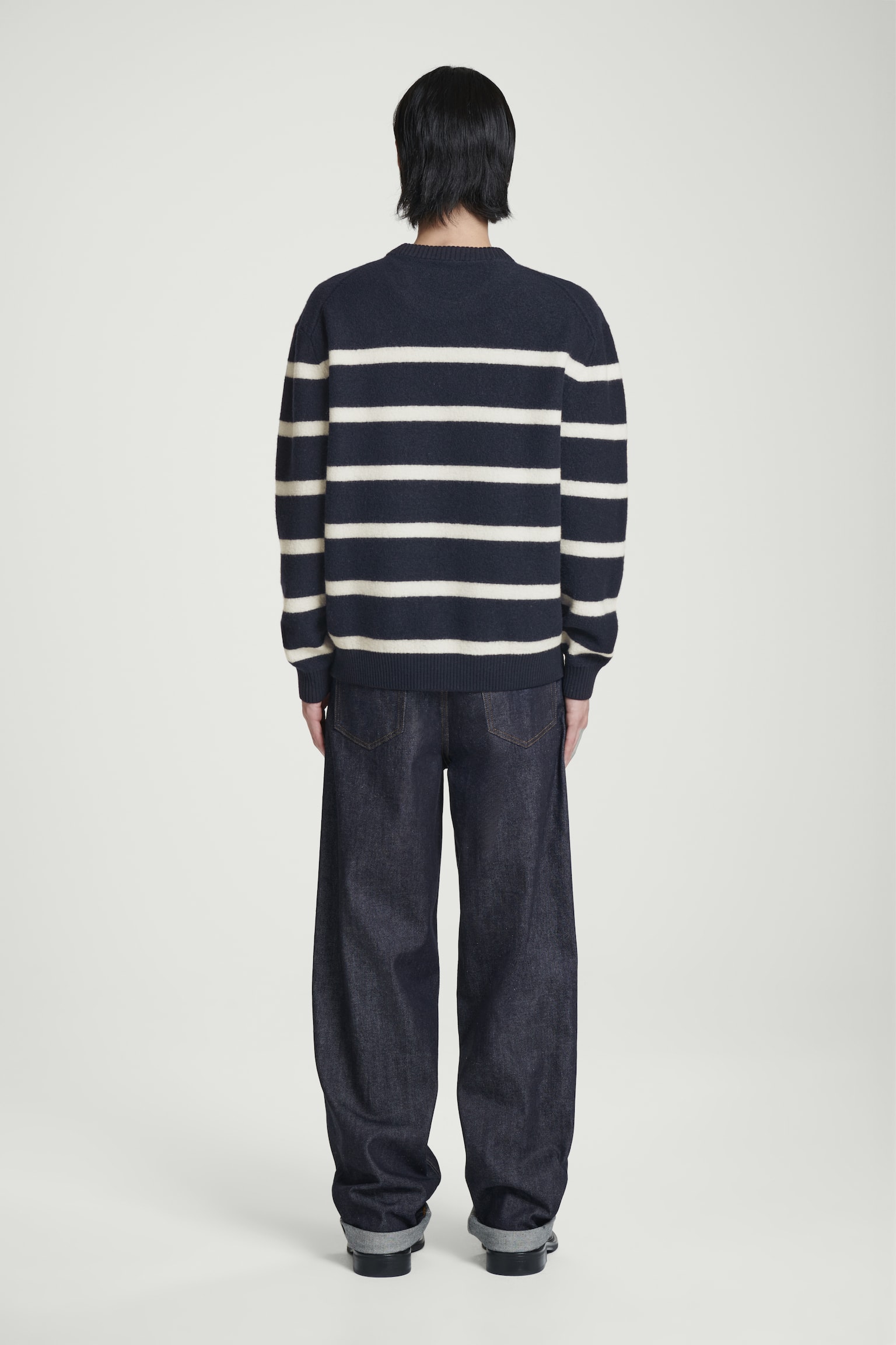 BOILED-WOOL CREW-NECK JUMPER - NAVY / STRIPED/BLACK/COBALT BLUE - 3