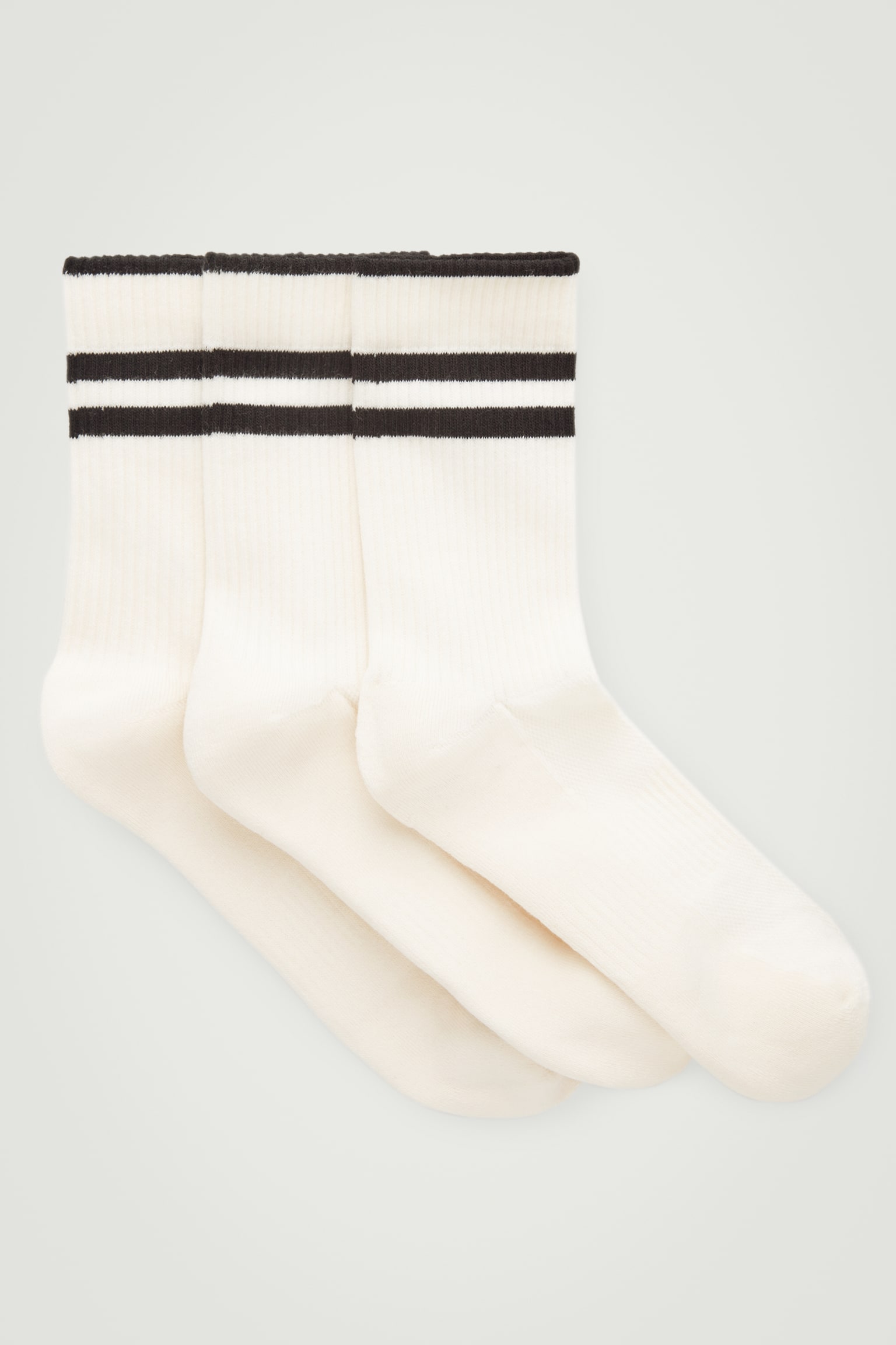 3-PACK RIBBED SPORT SOCKS - WHITE / STRIPED/OFF-WHITE/BLACK / STRIPED - 1