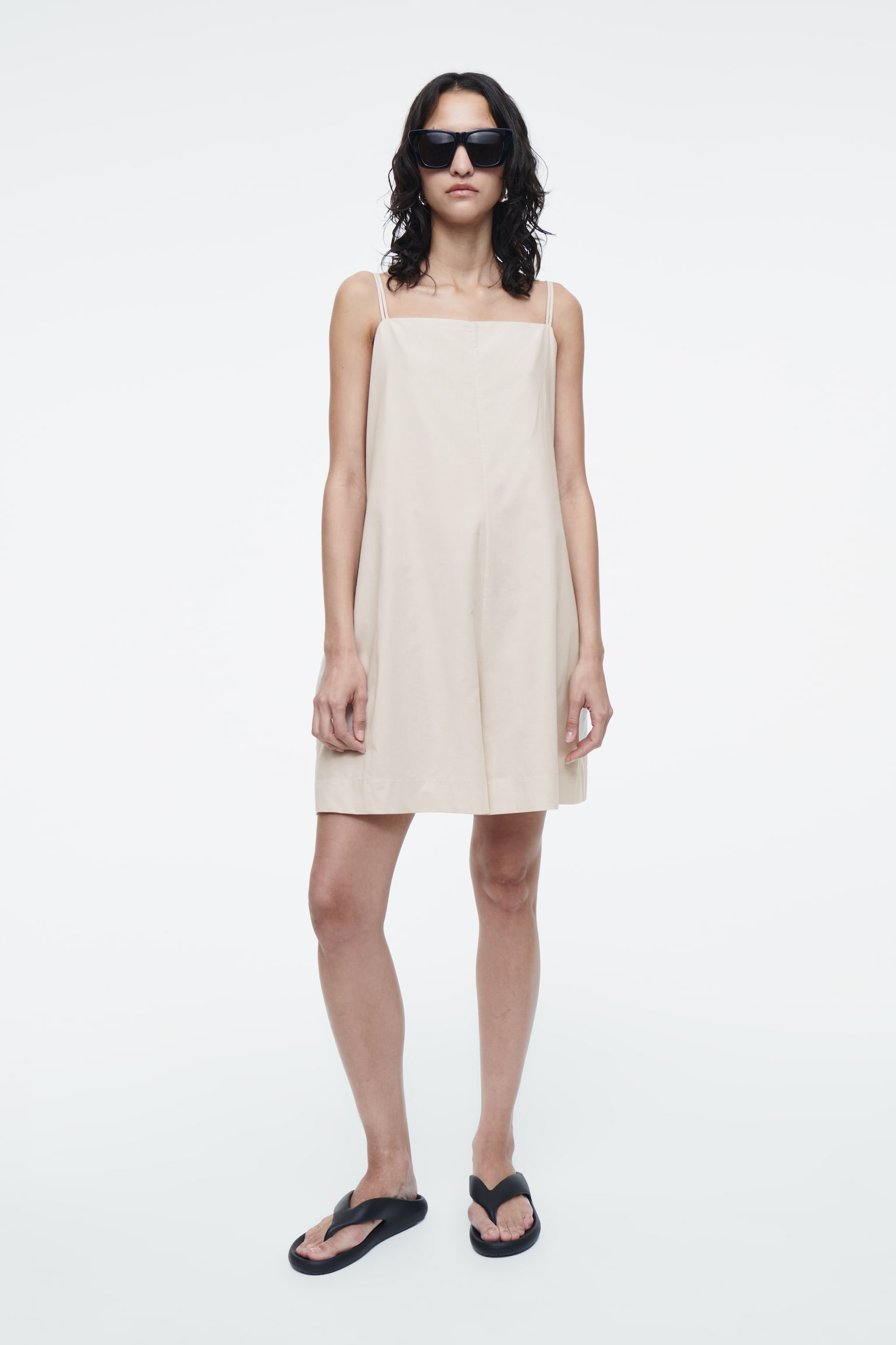 SQUARE-NECK PLAYSUIT - LIGHT BEIGE/BLACK - 1