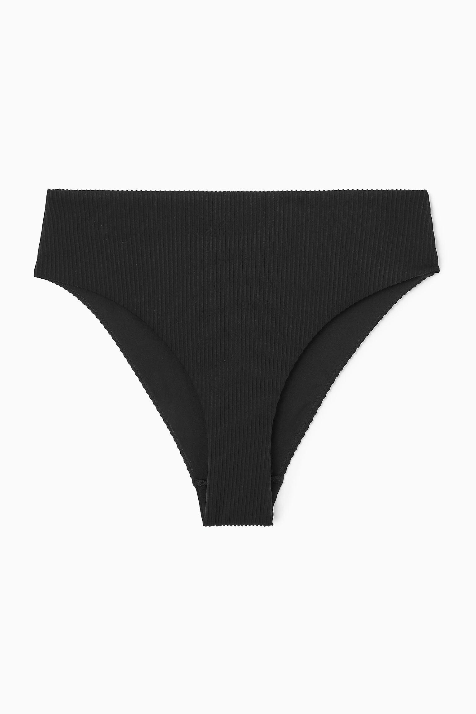 RIBBED HIGH-WAISTED BIKINI BRIEFS - BLACK - 2