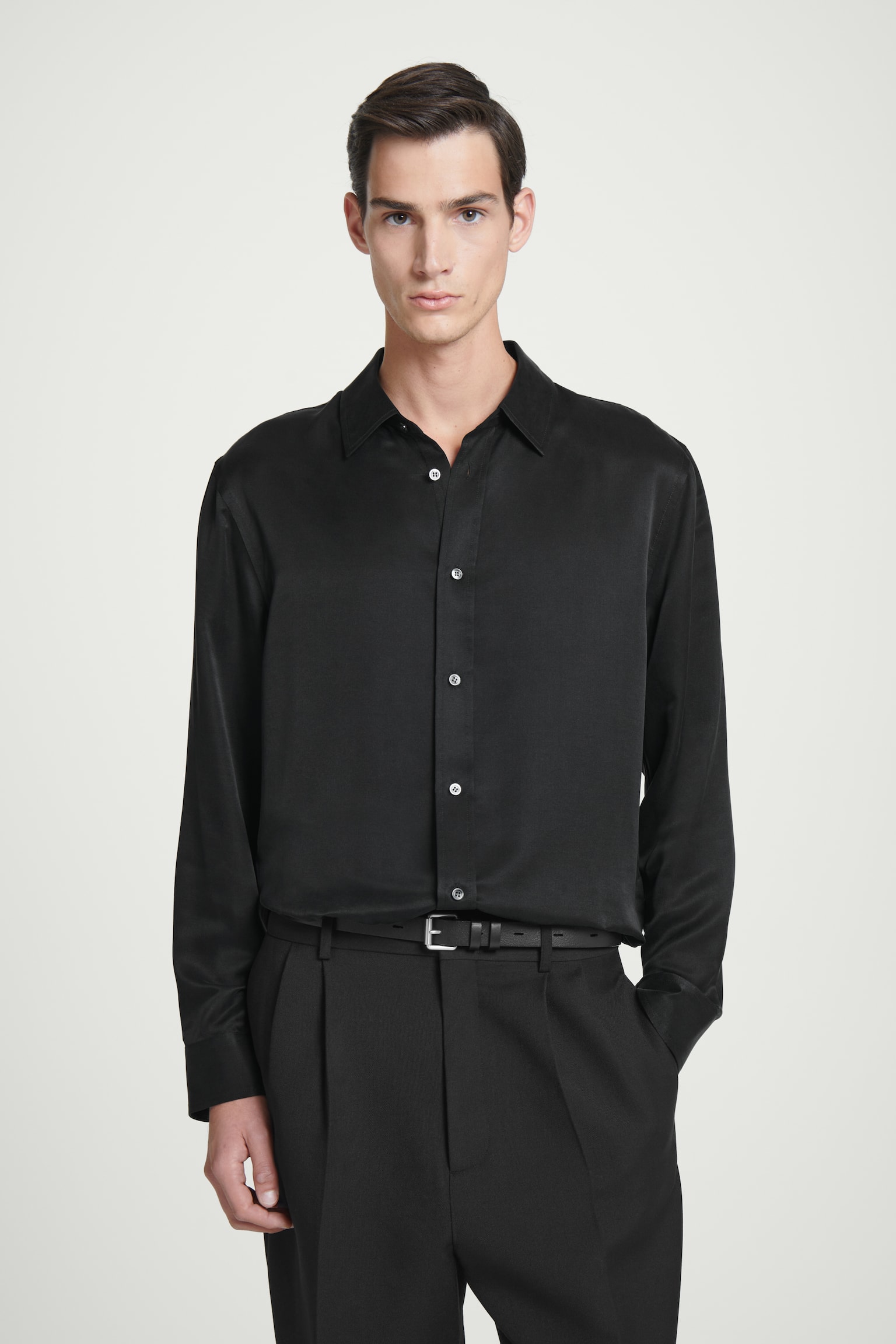 RELAXED SILK SHIRT - BLACK/BROWN