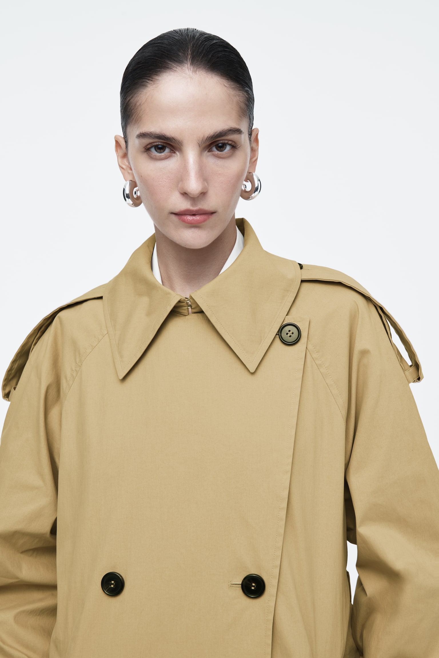 LAYERED DOUBLE-BREASTED TRENCH COAT - BEIGE / KHAKI - 11