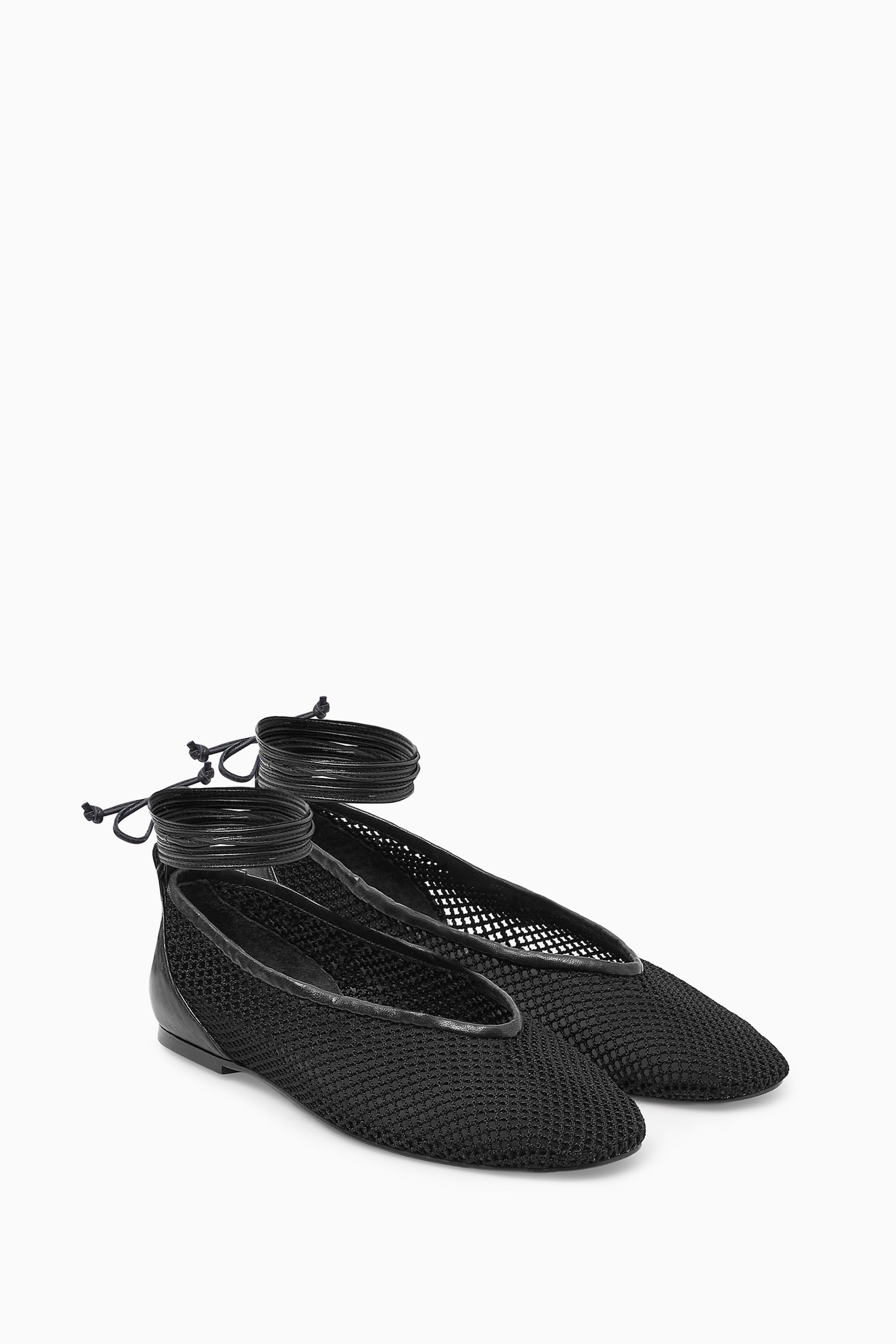 LEATHER-TRIMMED MESH BALLET FLATS - BLACK/WHITE - 6