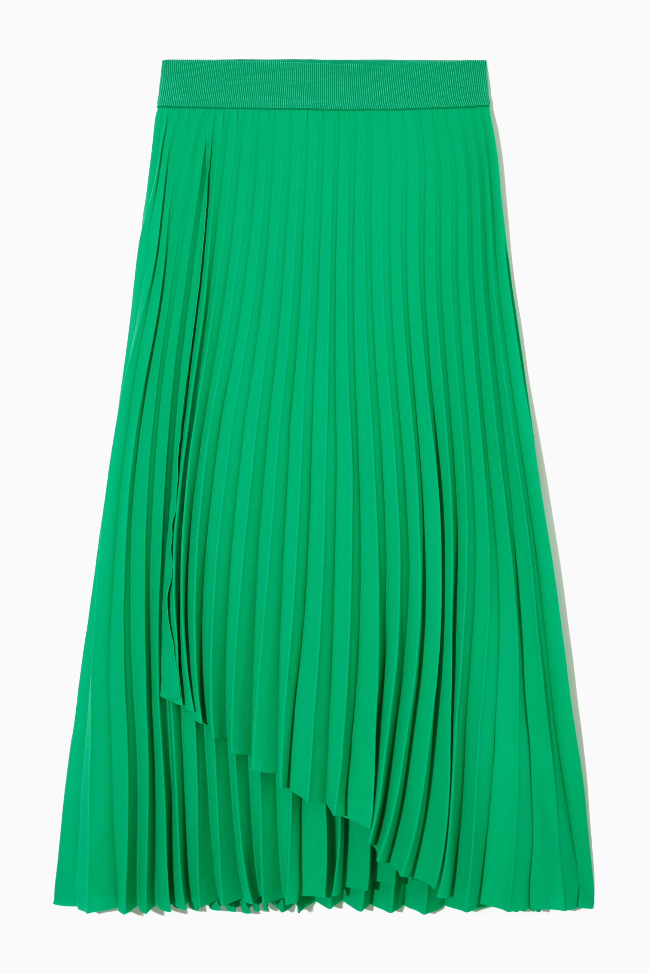 H&m Skater Skirt Green LAYERED PLEATED MIDI SKIRT