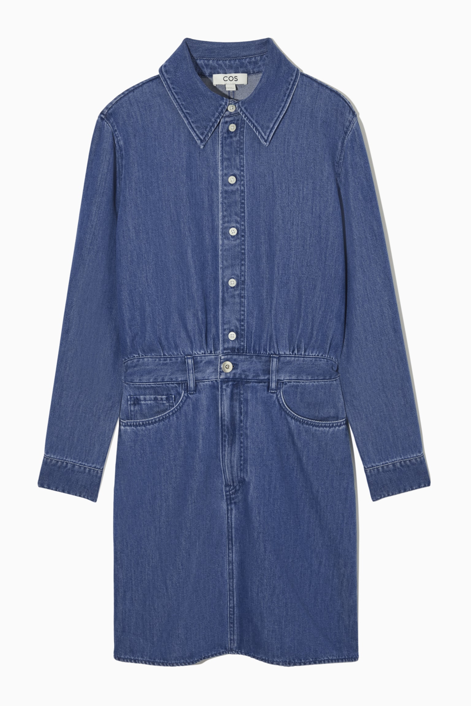 STRUCTURED DENIM SHIRT DRESS - WASHED BLUE - 1