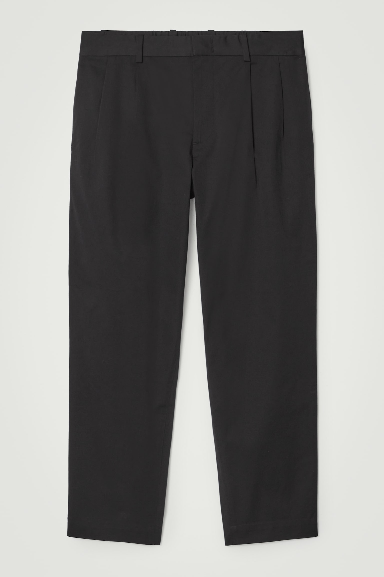 RELAXED PLEATED COTTON TAPERED TROUSERS - BLACK/NAVY/BEIGE - 3