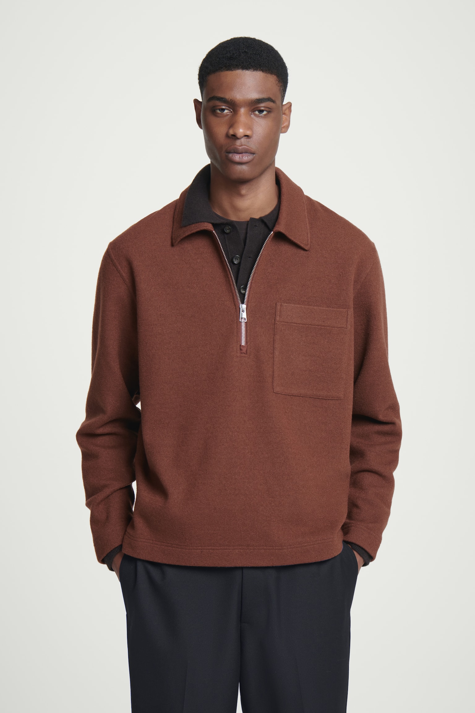 HALF-ZIP WOOL-BLEND JUMPER - RUST/DARK GREEN