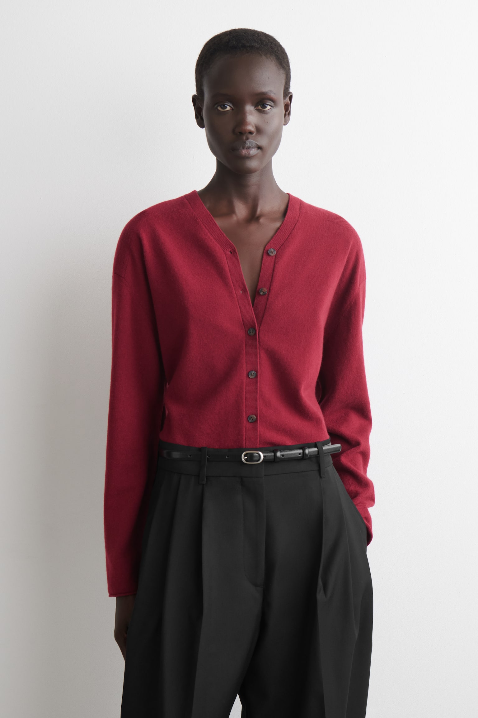 CARDIGAN CON SCOLLO A V IN LANA MERINO - ROSSO/MARRONE SCURO/BEIGE MÉLANGE - 1