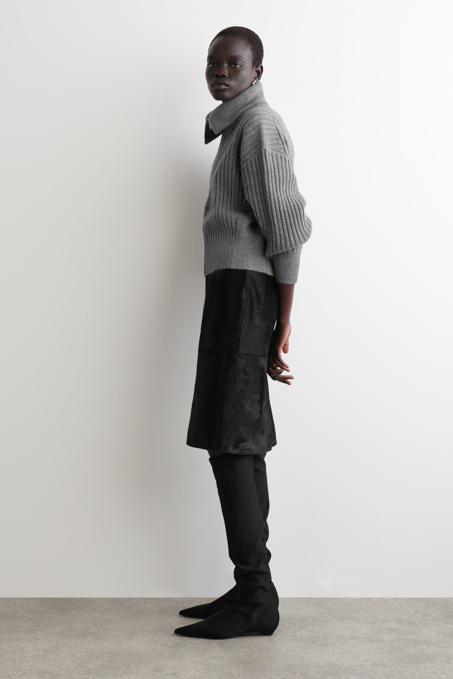 Geribbelde merinowollen jas - GRIJS MELANGE - 8