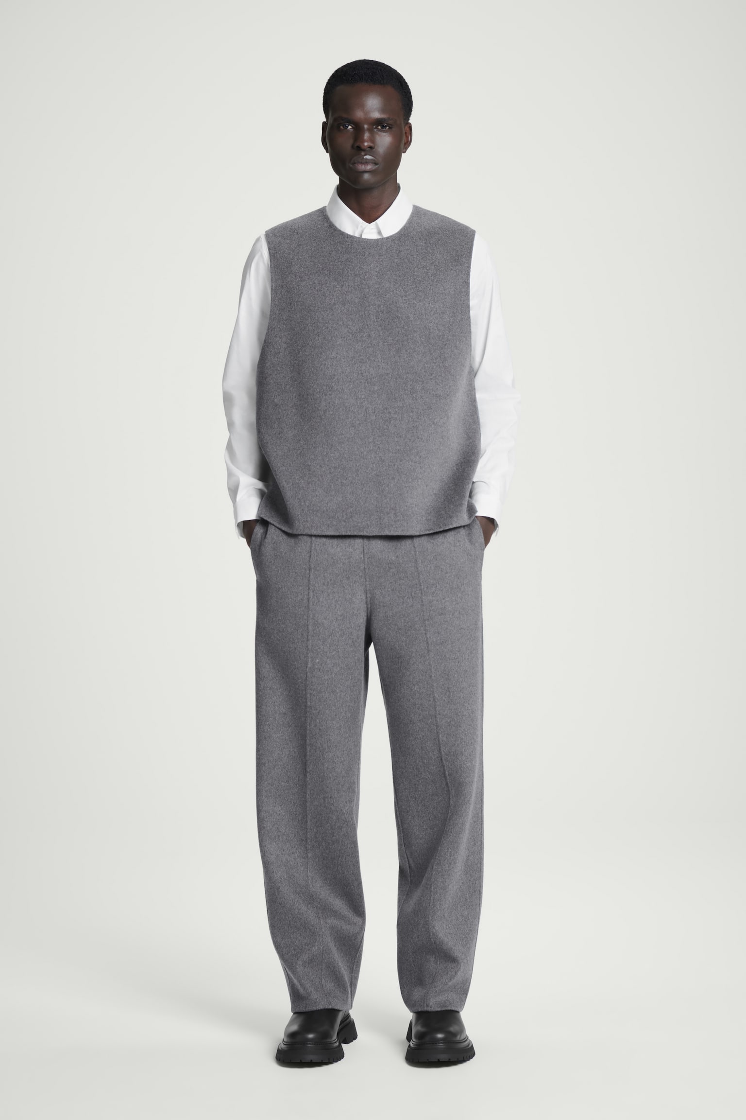 DOUBLE-FACED WOOL TROUSERS - GREY