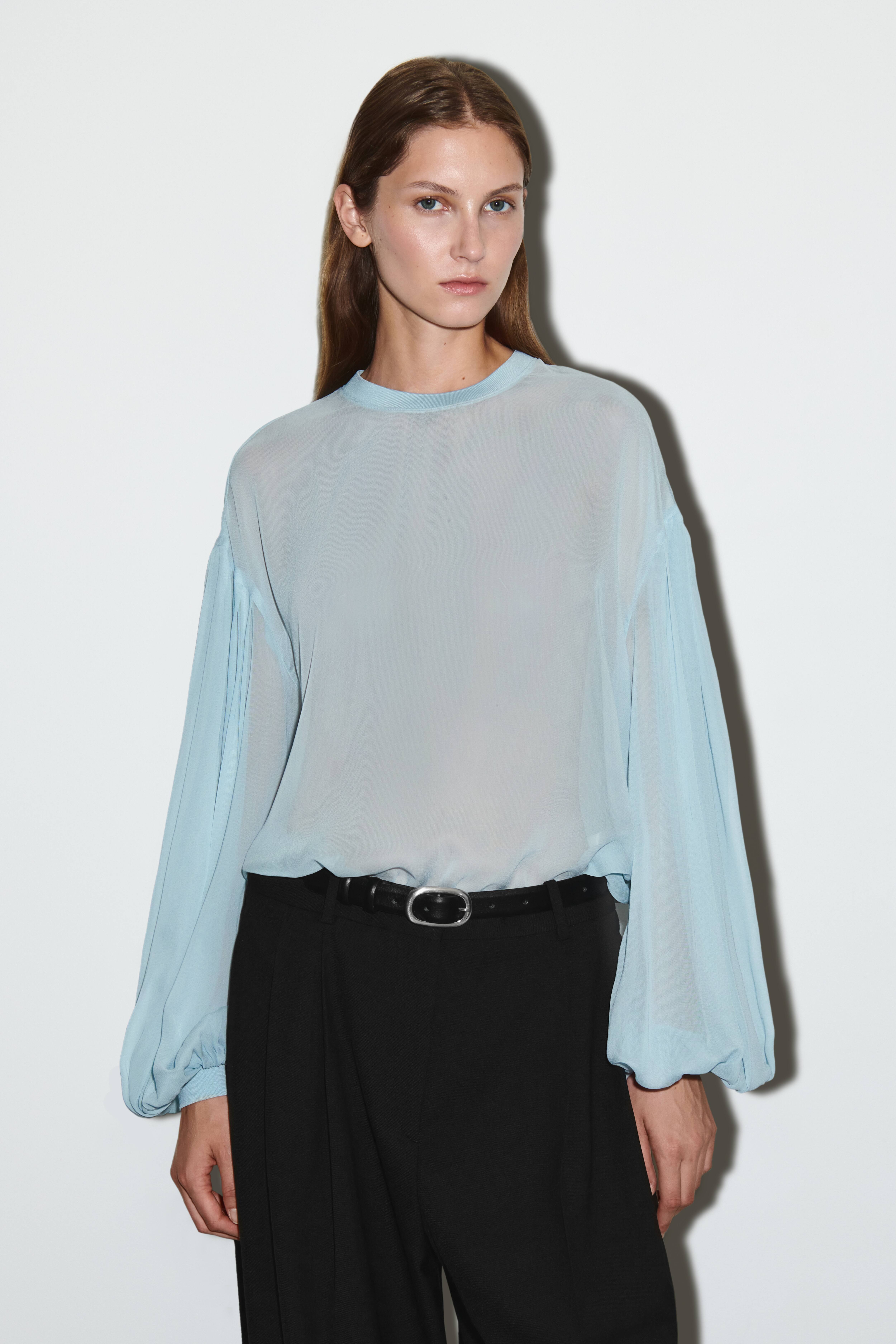 SHEER BALLOON-SLEEVE BLOUSE - SKY BLUE - Ladies | H&M GB SHEER BALLOON-SLEEVE BLOUSE - SKY BLUE - Ladies | H&M GB