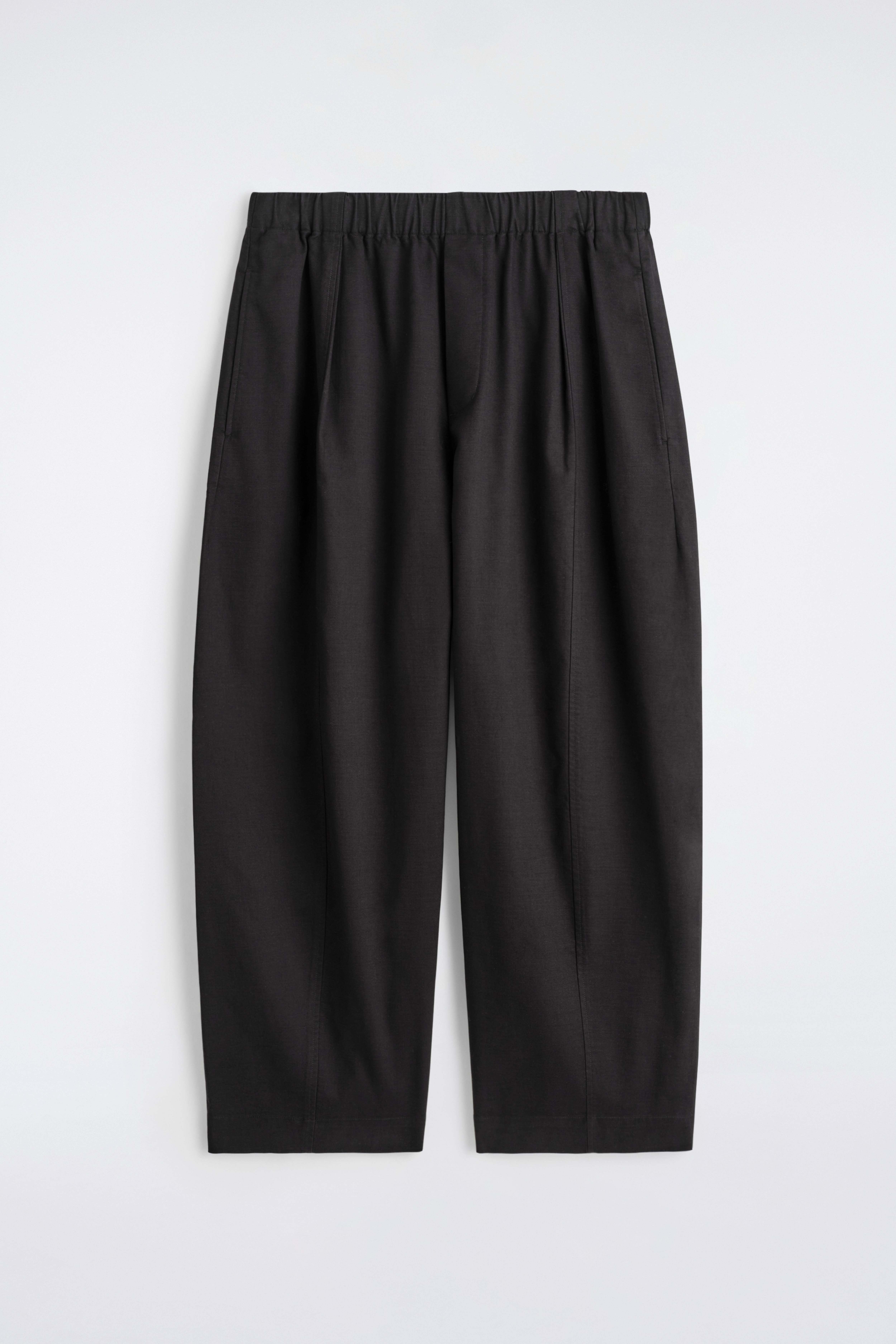 COTTON CROPPED RELAXED-FIT BARREL-LEG TROUSERS - BLACK/BEIGE/GREY