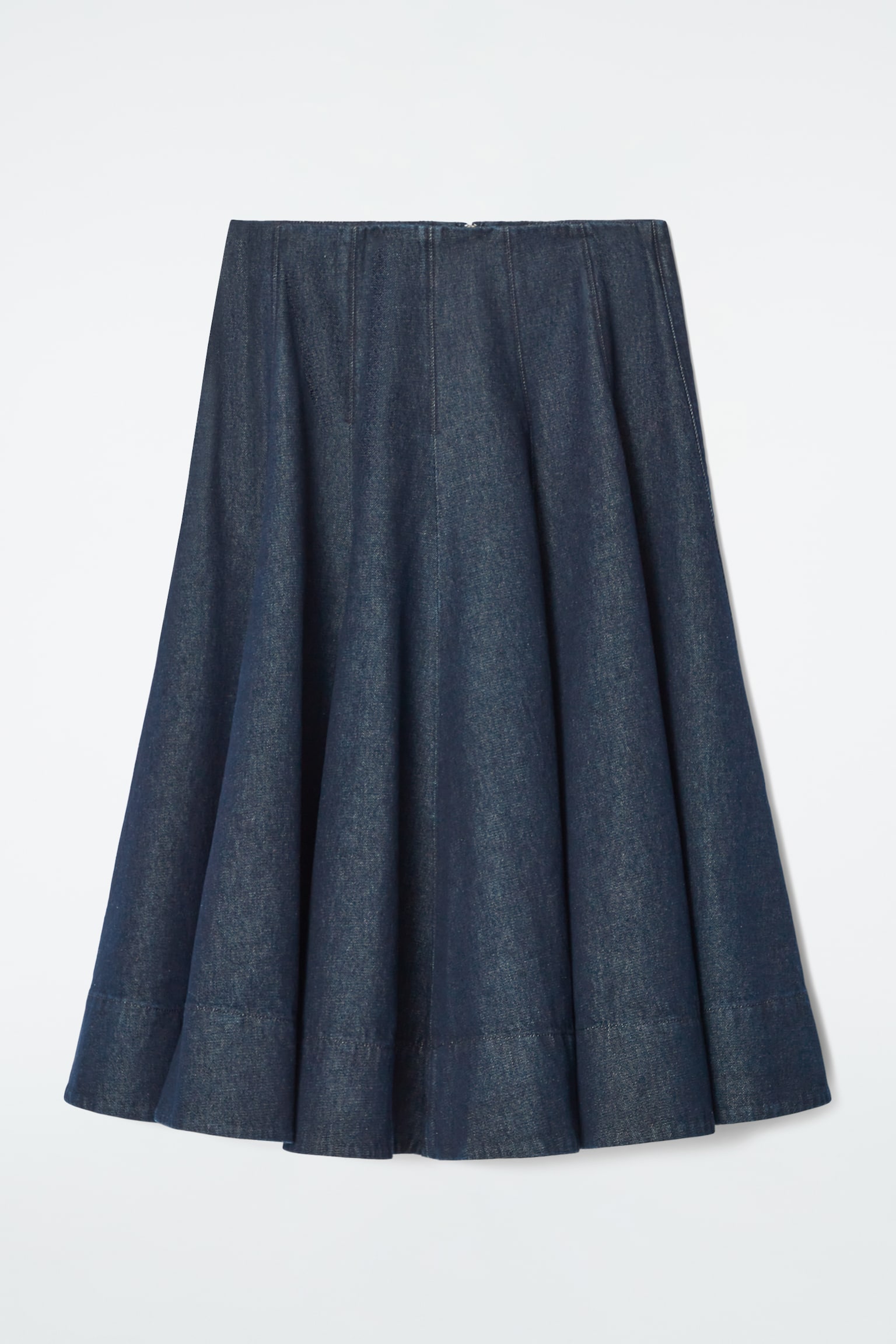 VOLUMINOUS A-LINE DENIM MIDI SKIRT - INDIGO - 2