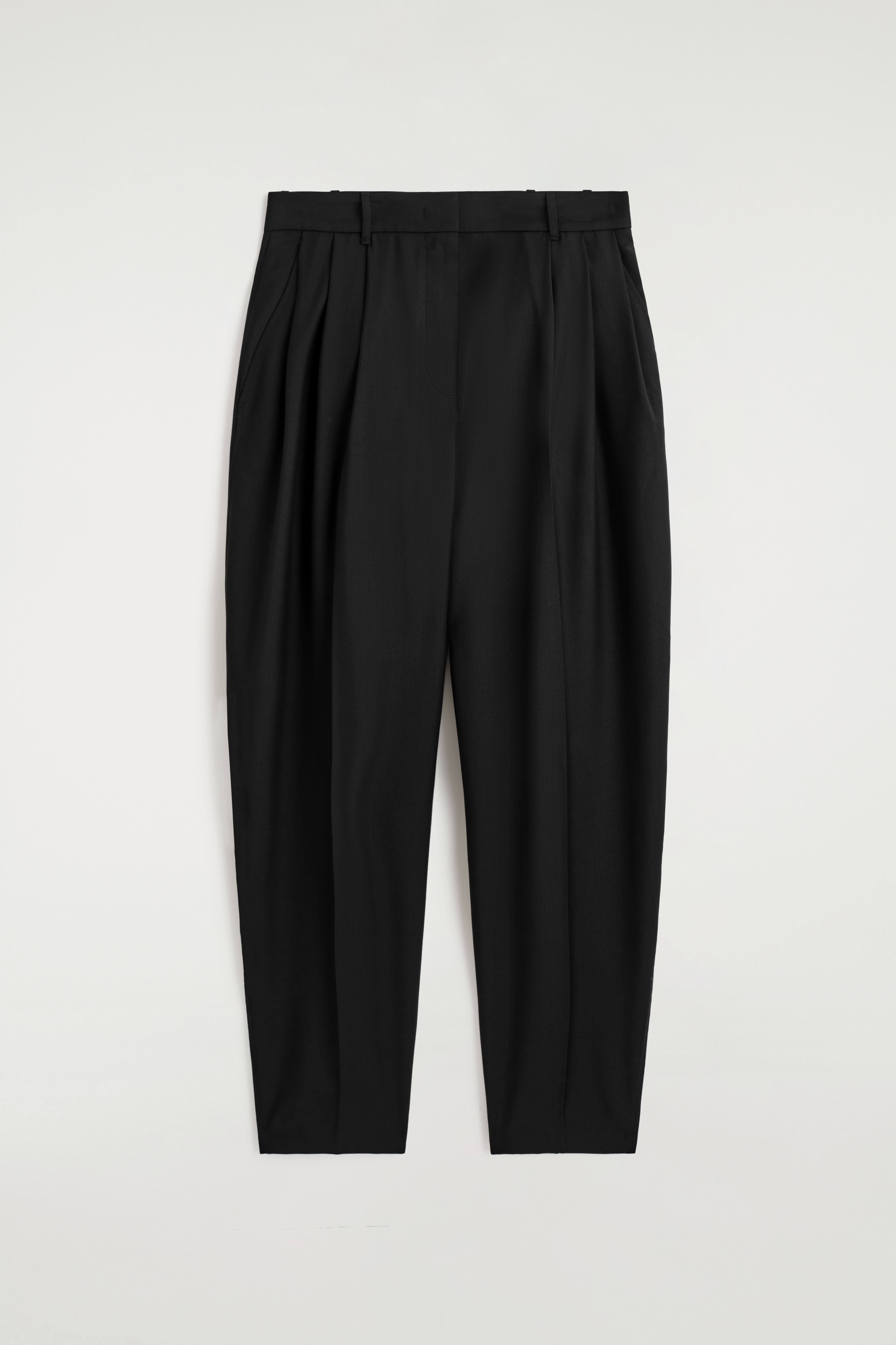 PLEATED WOOL-BLEND TULIP TROUSERS - BLACK
