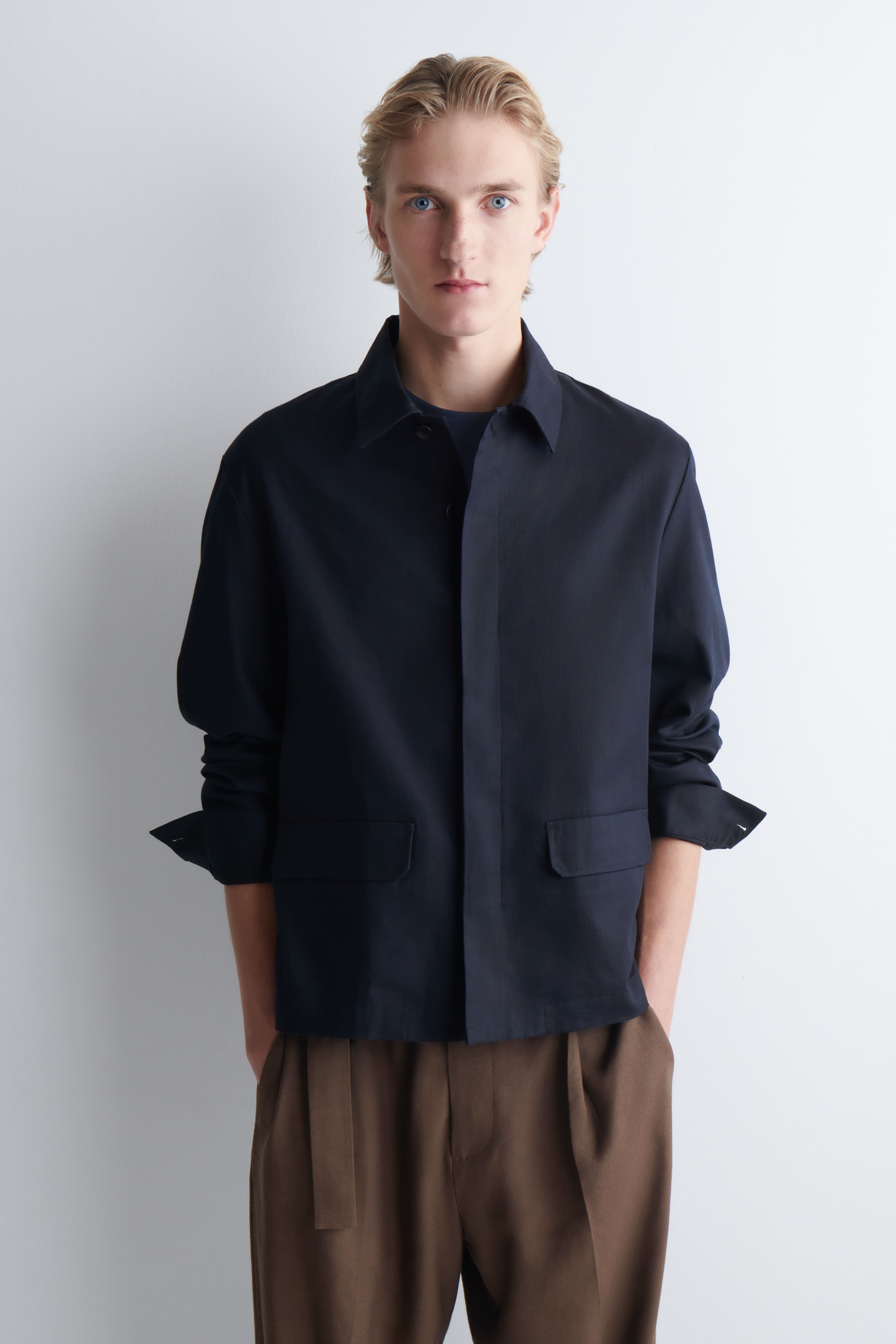 OVERSHIRT IN COTONE DAL TAGLIO RILASSATO - BLU NAVY/BEIGE