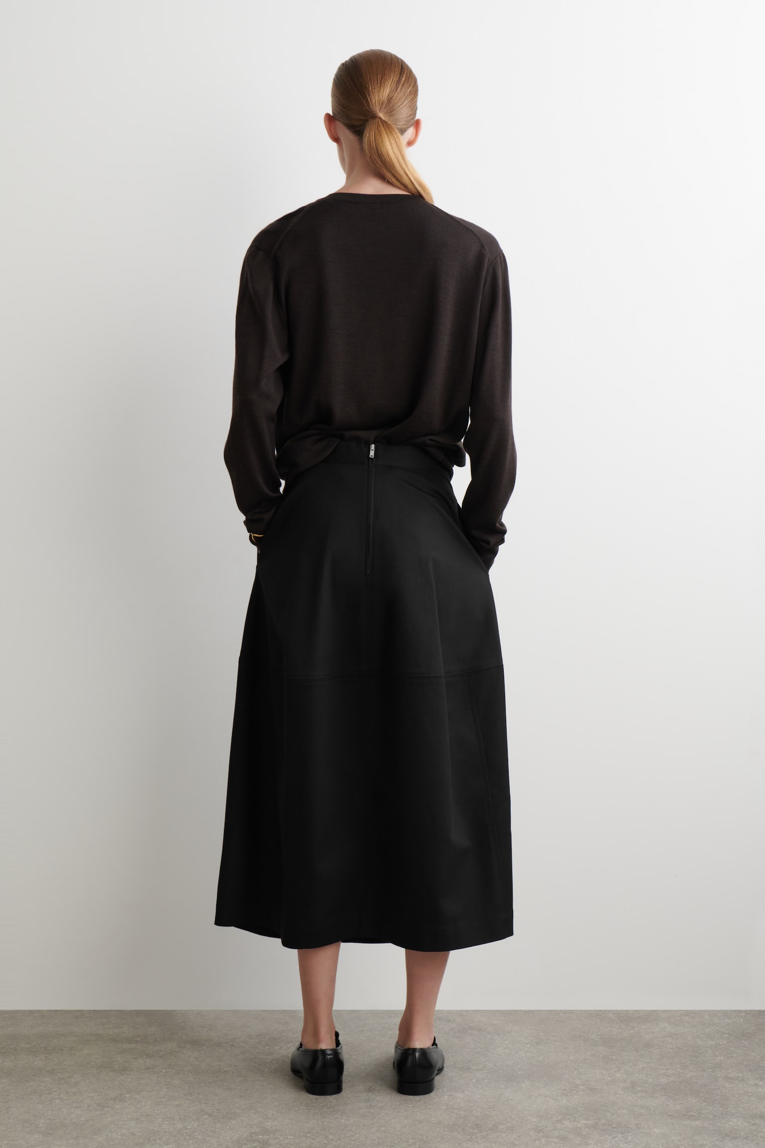 VOLUMINOUS COTTON MIDI SKIRT - ČERNÉ - 3