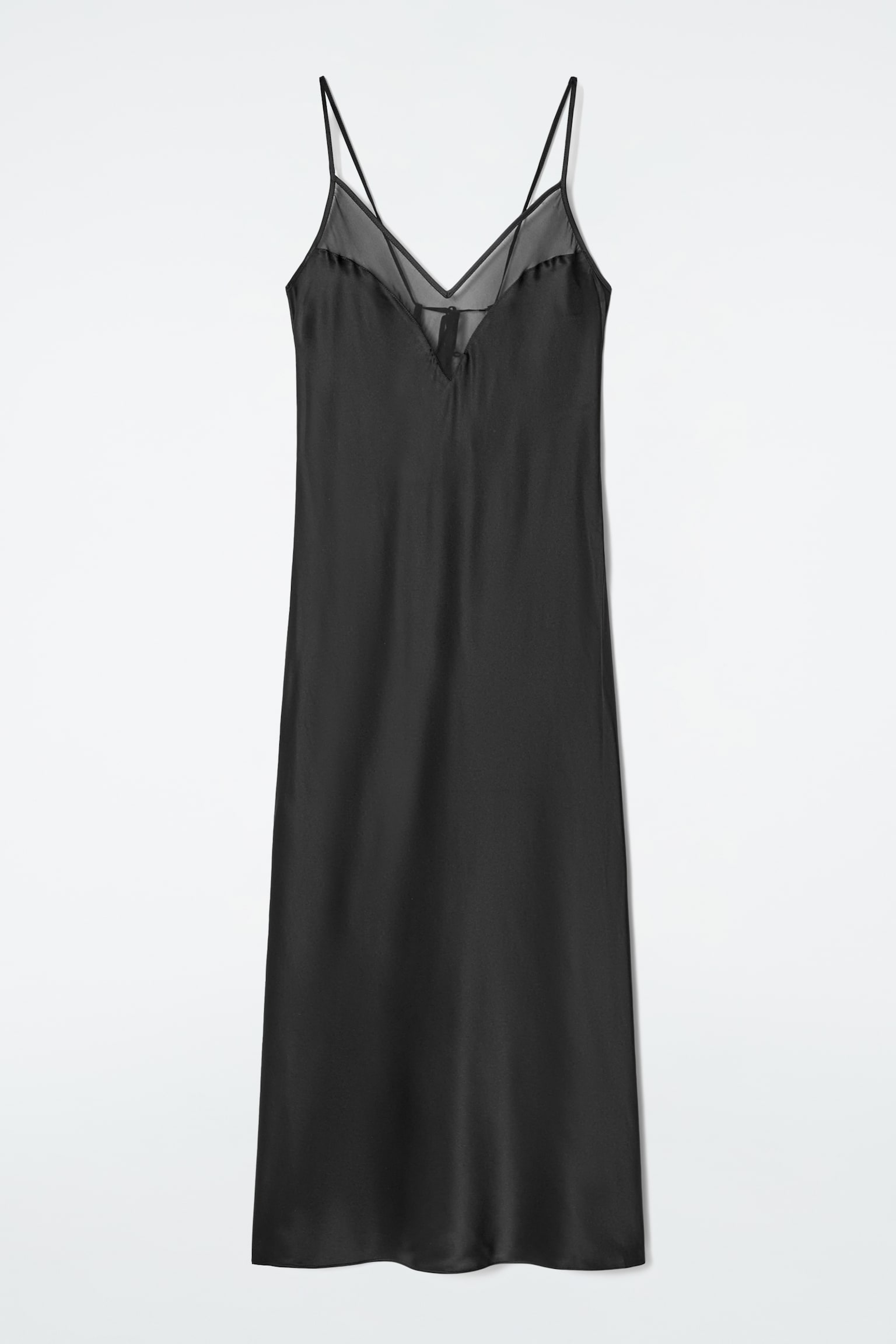 SHEER-PANEL SILK SLIP DRESS - BLACK/APRICOT - 2