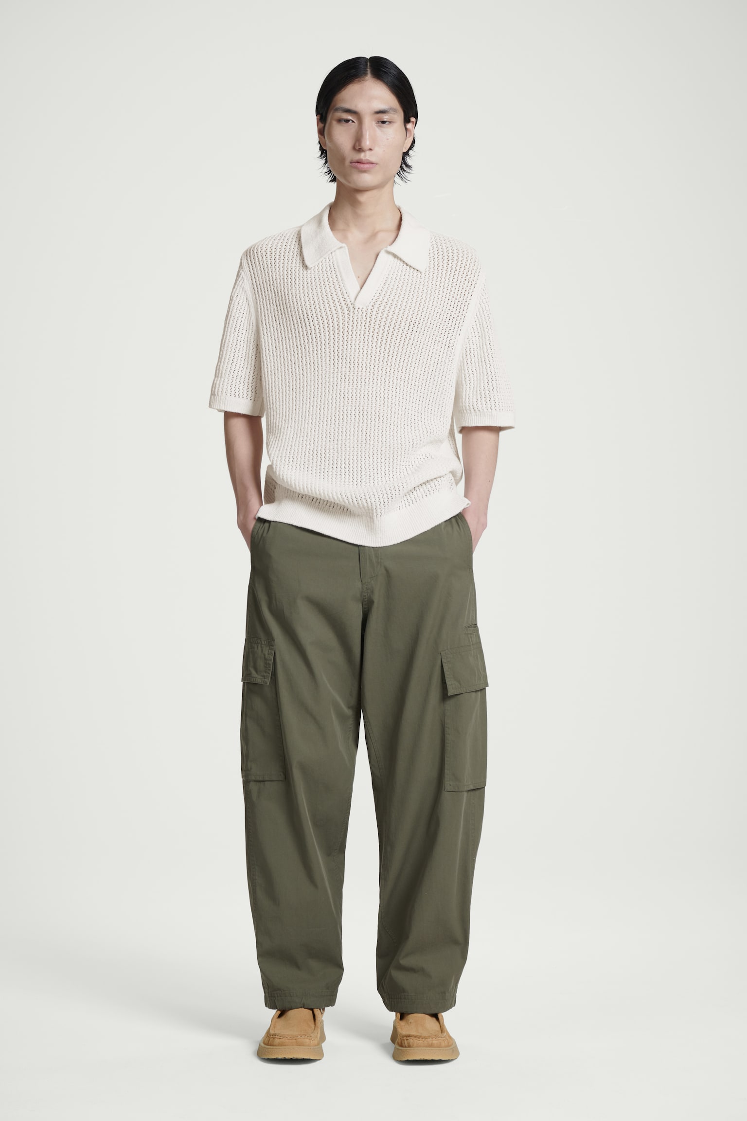 COTTON CARGO TROUSERS - KHAKI/BEIGE - 1