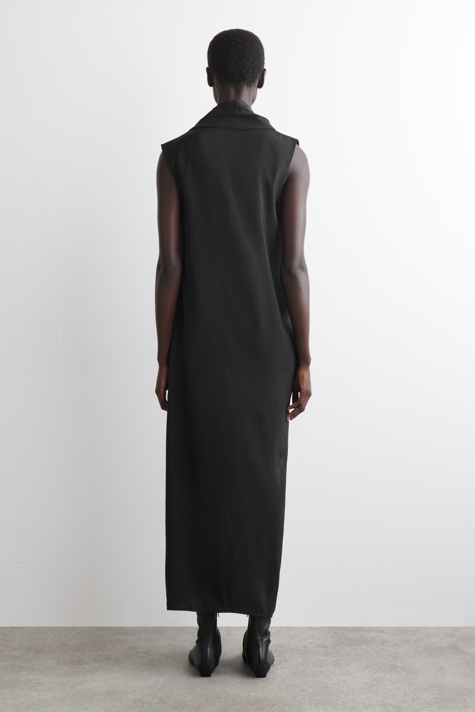 RUFFLED DRAPED MIDI DRESS - SORT - 3
