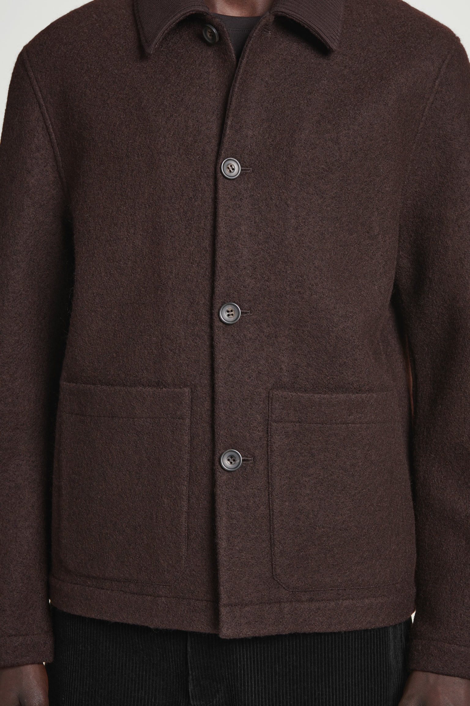 BOILED-WOOL CHORE JACKET - DARK BROWN/NAVY - 4