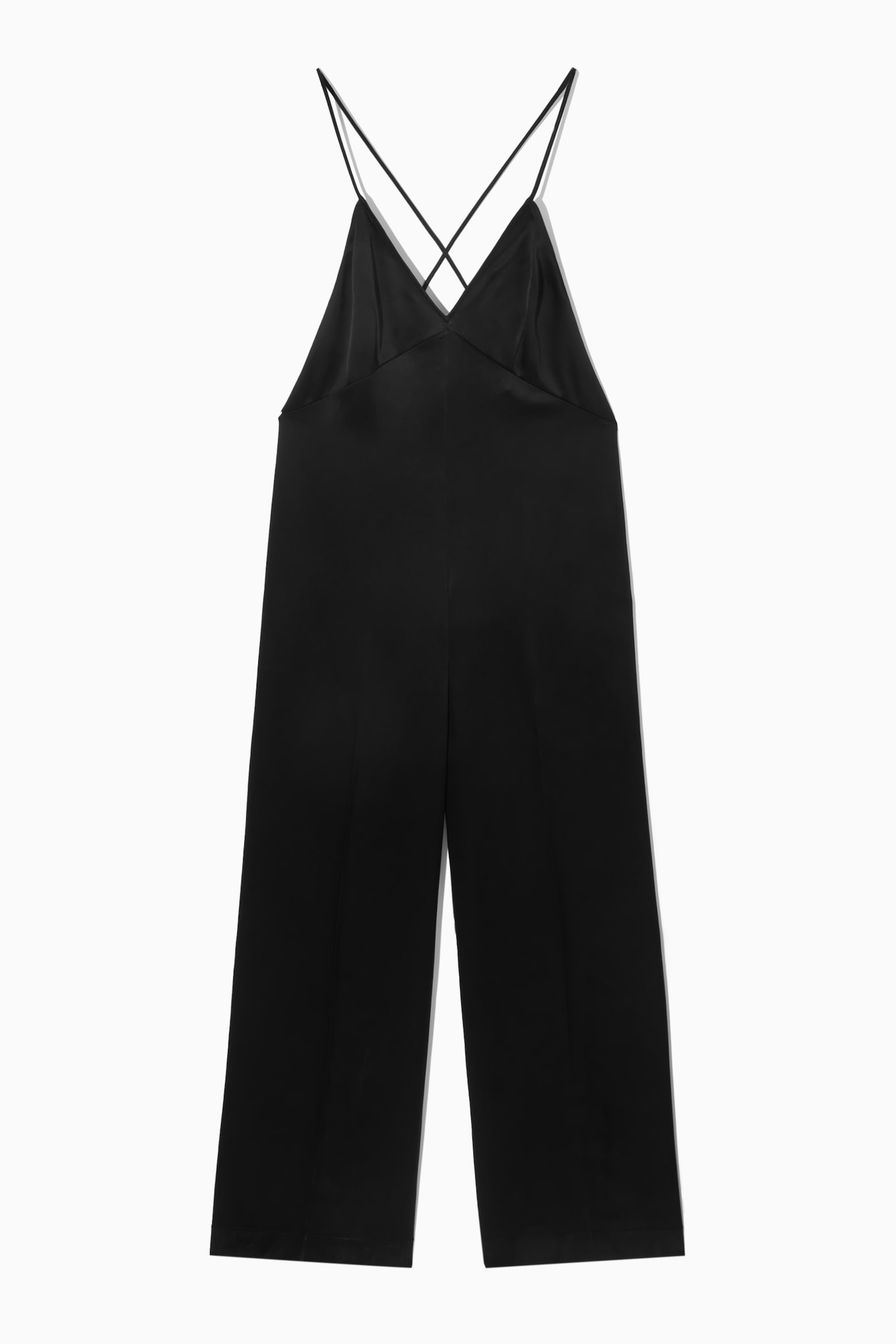 OPEN-BACK SATIN WIDE-LEG JUMPSUIT - BLACK - 1