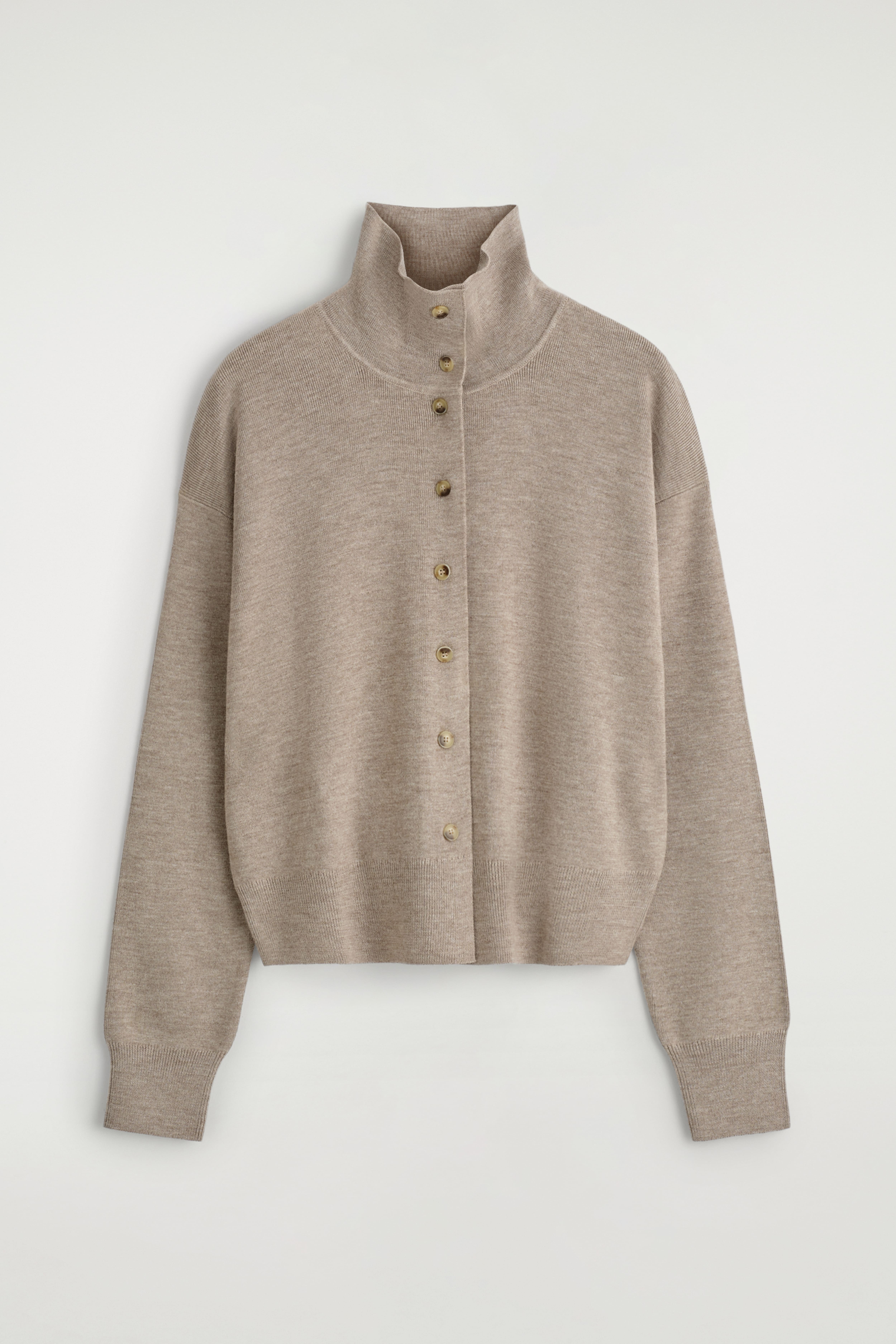 CARDIGAN IN LANA MERINO CON COLLO A IMBUTO - BEIGE MÉLANGE/BLU NAVY