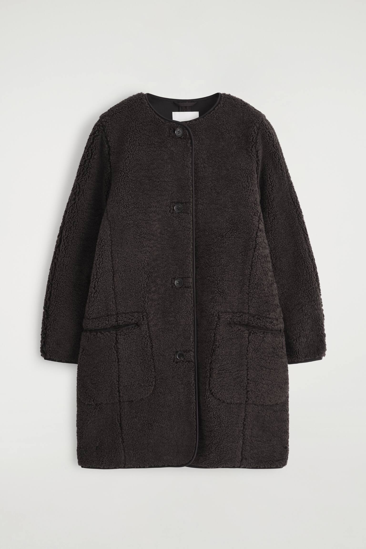 LONGLINE TEDDY JACKET - MØRKEBRUN/ECRU - 2