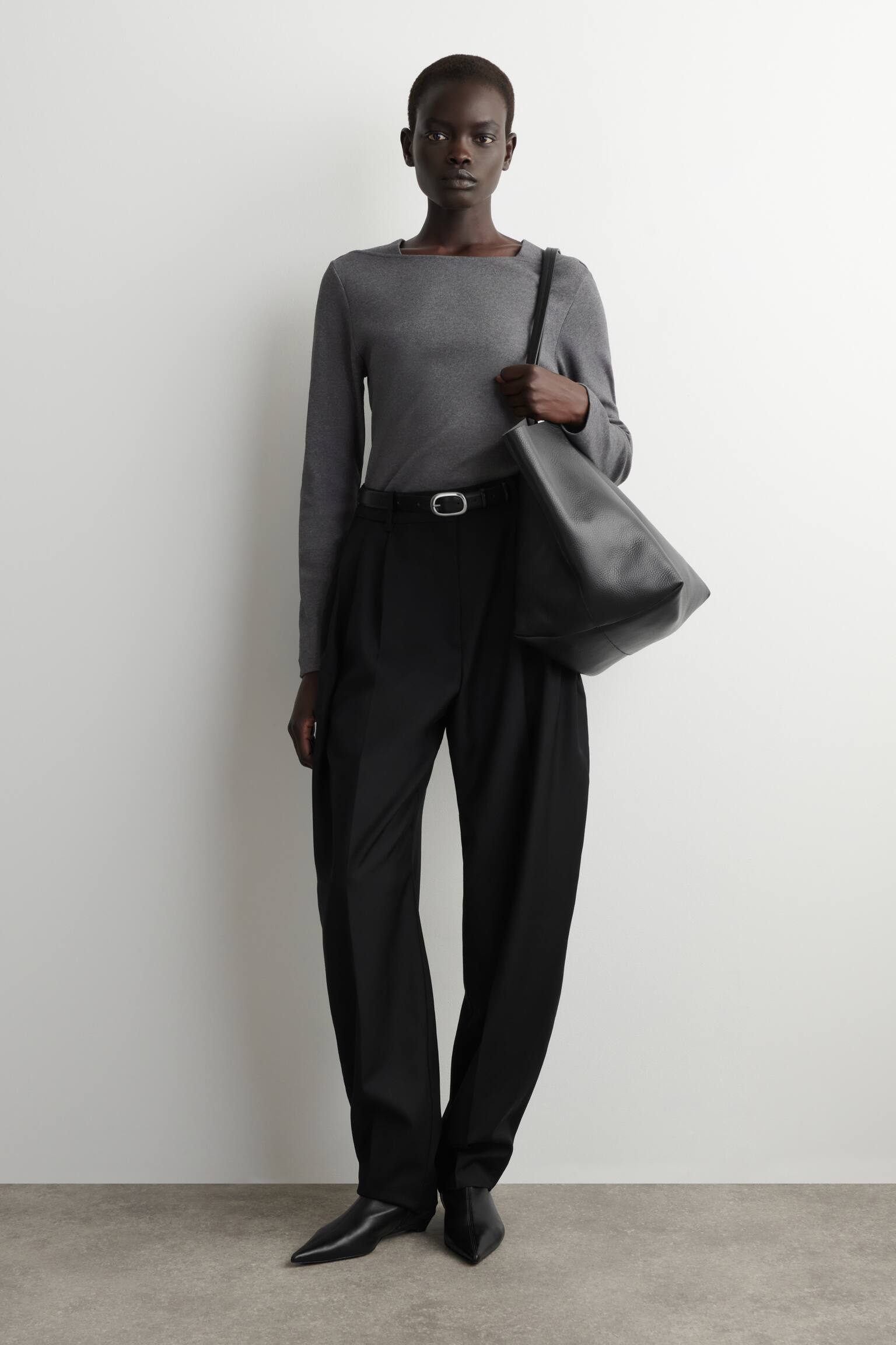 COTTON-JERSEY LONG-SLEEVED TOP - DARK GREY/ecru - 6
